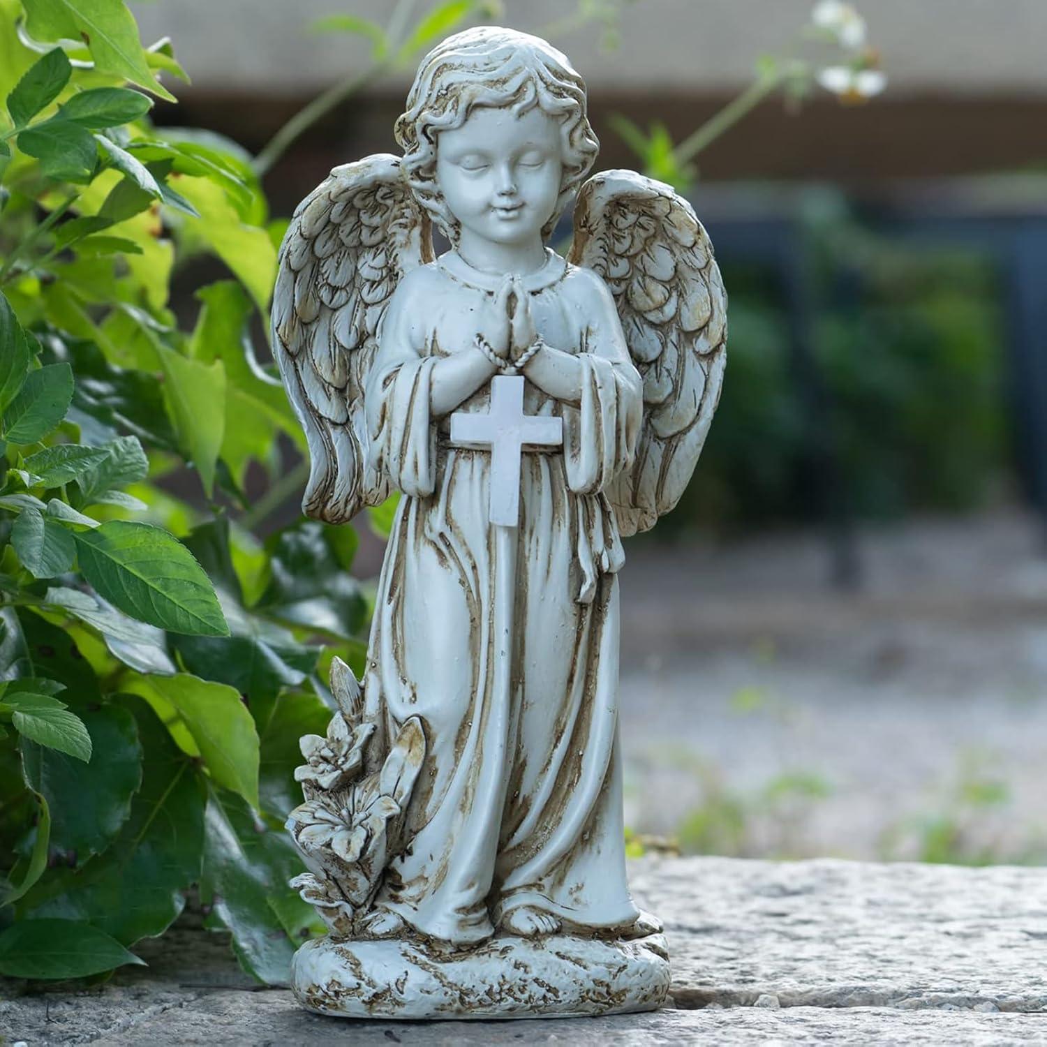 Angel Statue for Garden, Solar Angel for Cemetery Decorations, Garden Memorial Angel, Resin Praying Angel Figurine for Patio Lawn Yard Porch Decorations, 12.12inch