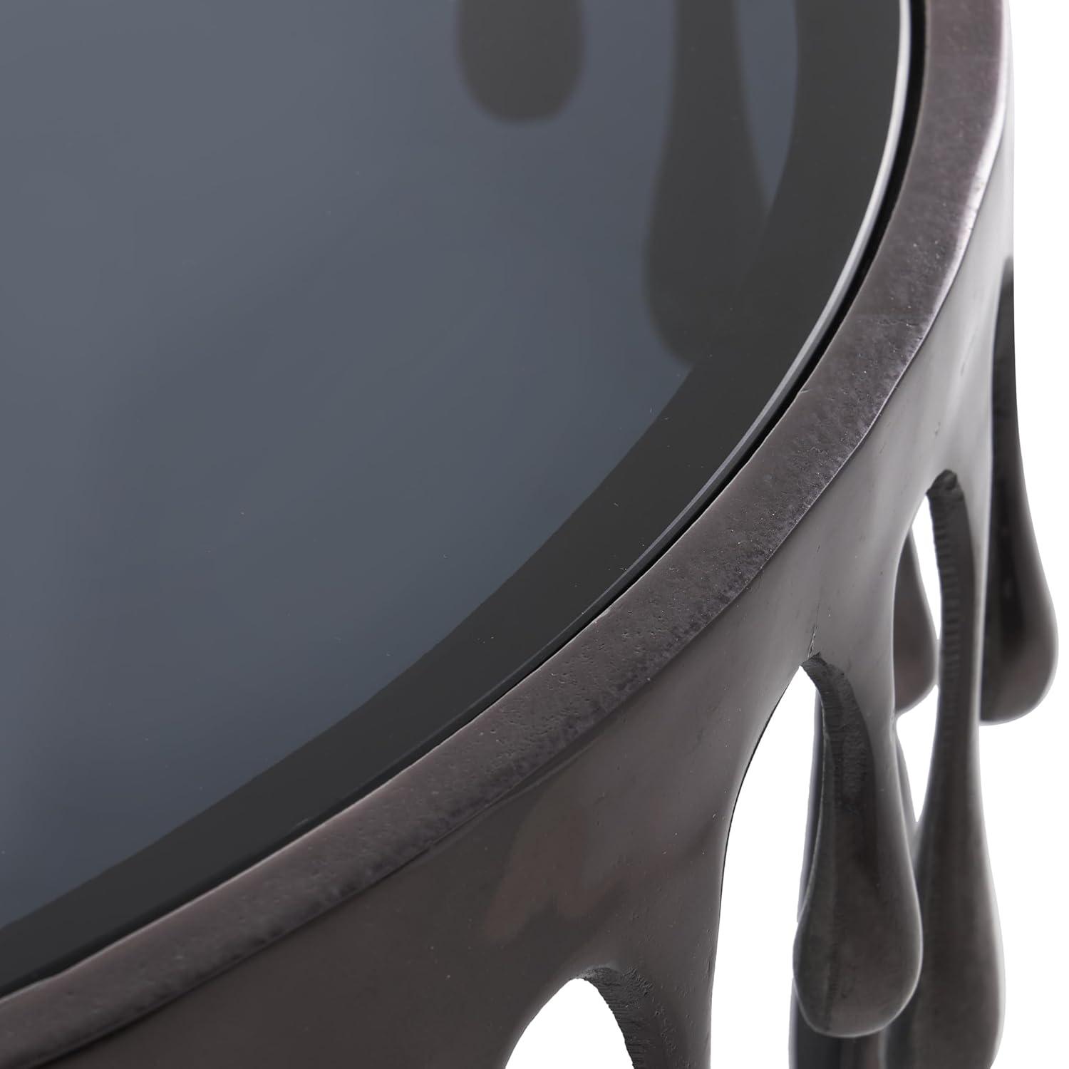 Deco 79 Aluminum Metal Living Room Coffee Table Drip Table with Melting Designed Legs and Shaded Glass Top, Center Table 36" x 36" x 16", Black