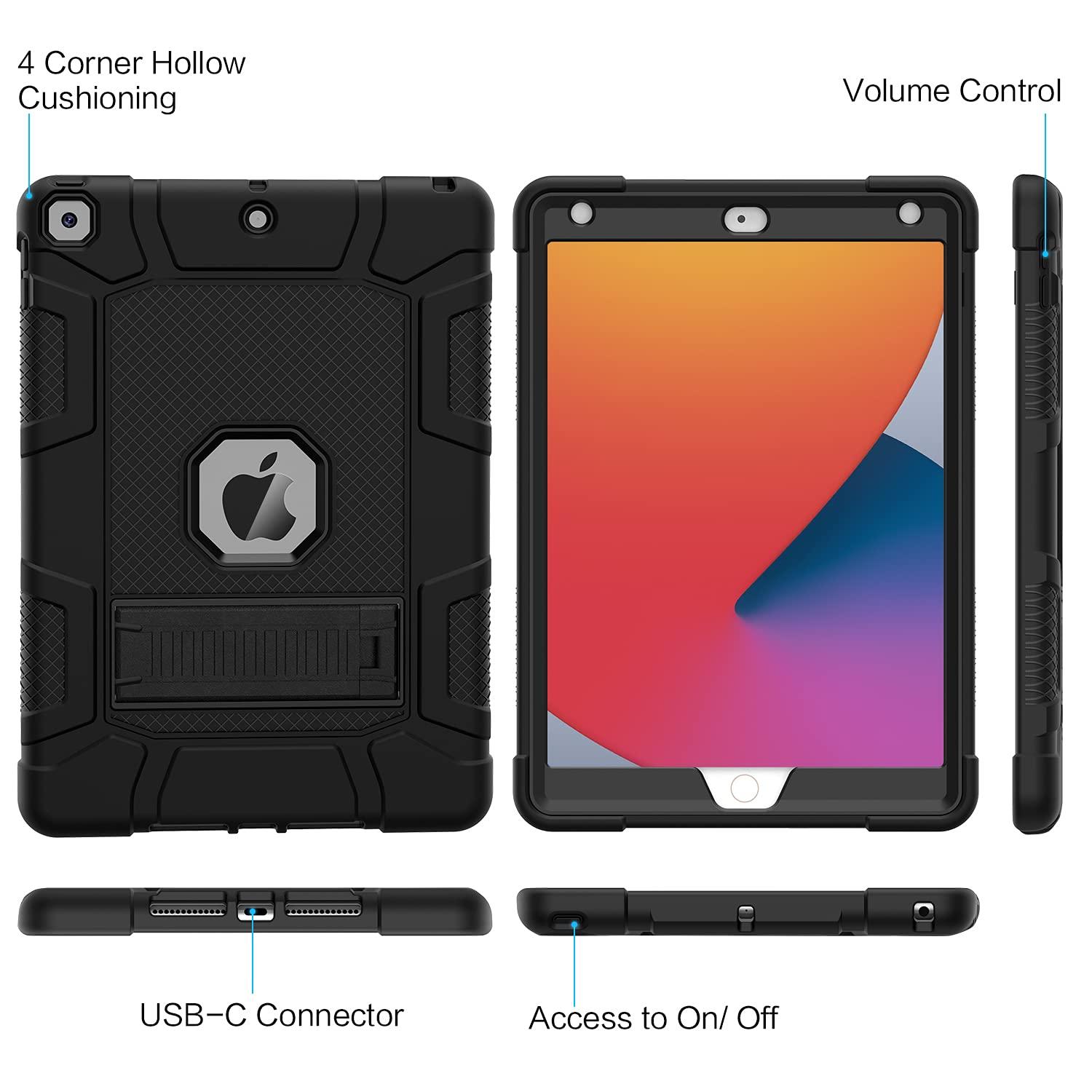 Case for iPad 9th Generation/iPad 8th Generation/iPad 7th Generation (10.2 Inch, 2021/2020/2019 Model), Slim Heavy Duty Shockproof Rugged Protective Case for iPad 10.2 inch, Black