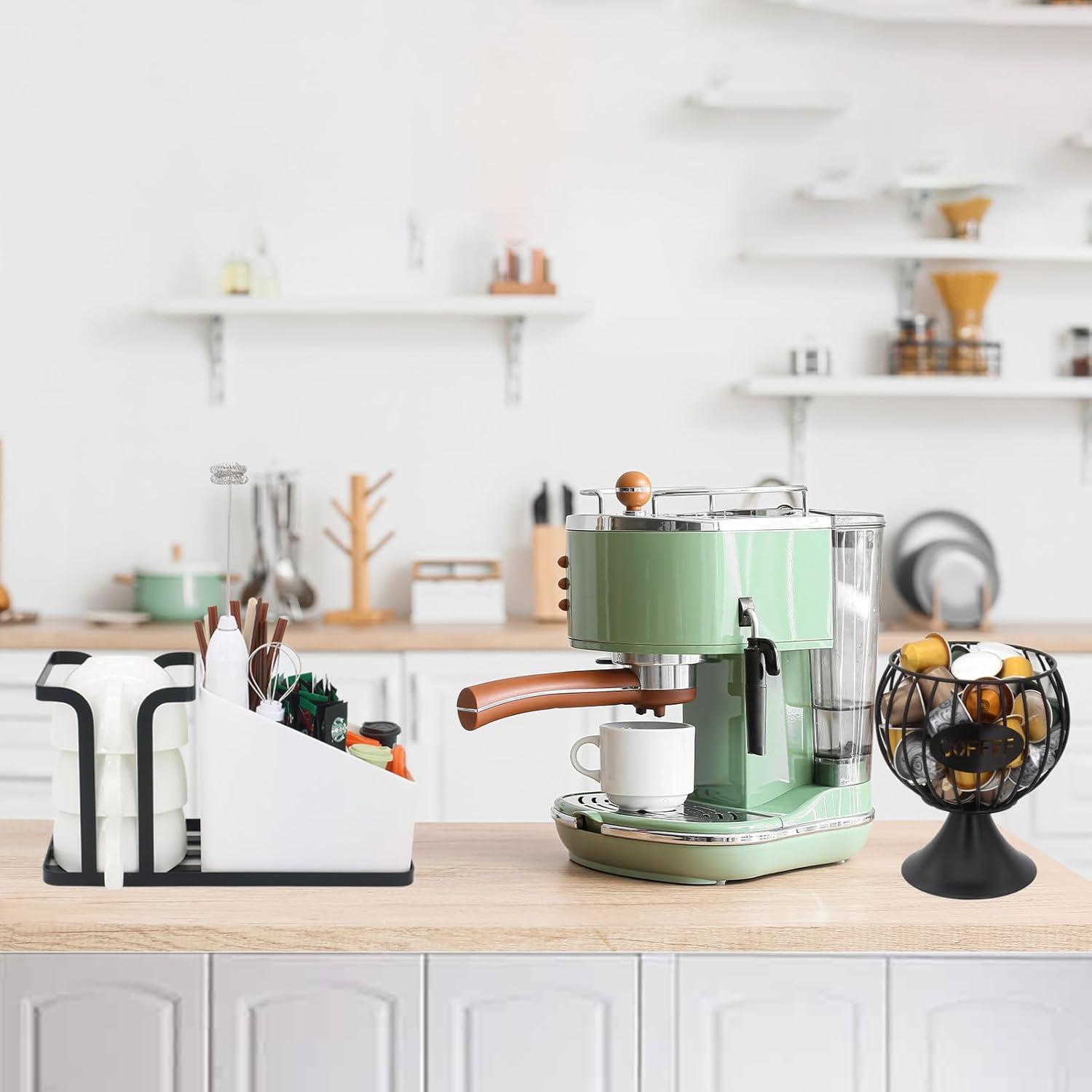 Large Capacity Coffee Pod Holder for Countertop K Cup Organizer Metal Storage Basket for Keuring Pods K Cup Storage for Capsule Creamer Coffee Bar Decor Black