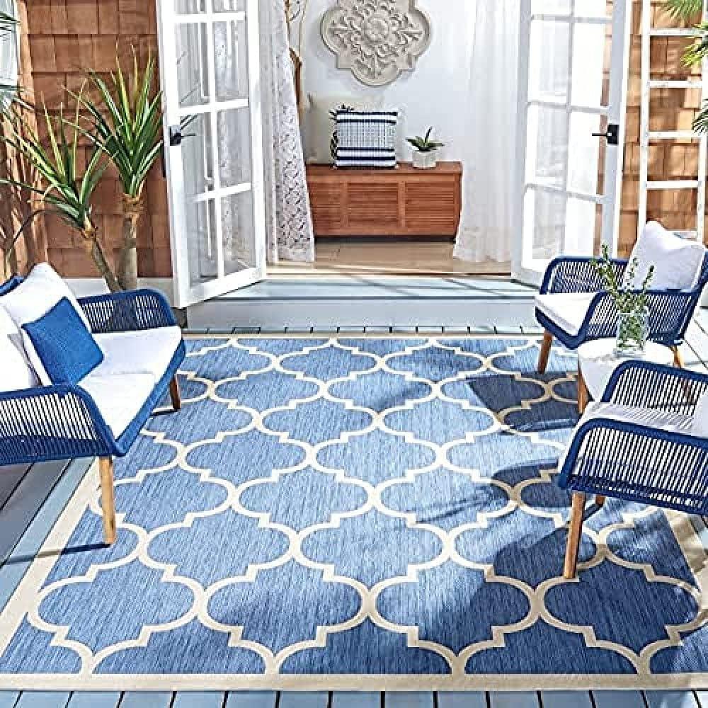 Courtyard CY6914 Power Loomed Indoor/Outdoor Area Rug - Blue/Beige - 6'7"x9'6" - Safavieh.