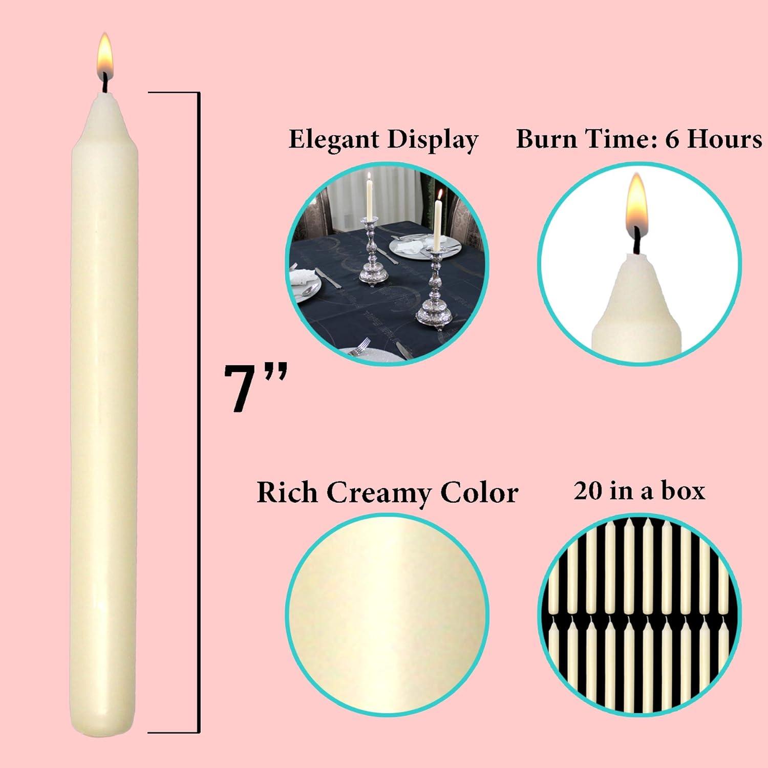 7 Inch Ivory Taper Candles 6 Hour Burning Candle Decorate Your Dinner Wedding Table Dripless and Smokeless Candle Unscented Fits Most candlesticks -20 Pack Household Candles