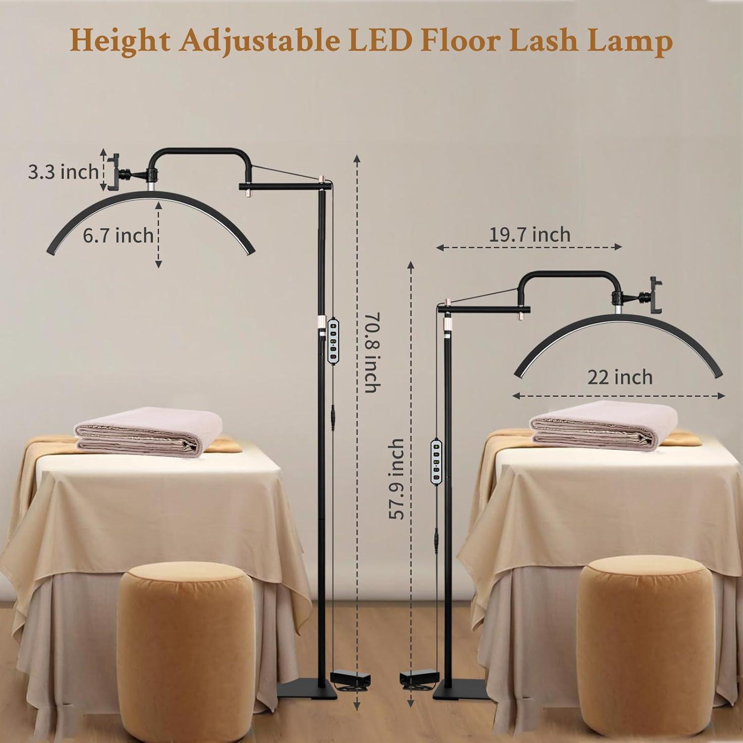 Lash Lamp - Esthetician Light for Eyelash Tech,Tattoo Artists, Nail Tech, Led Half Moon Light for Lashes Extensions, Warm/Cool Floor Piano Lamp with Phone Holder, Adjustable Brightness & Height