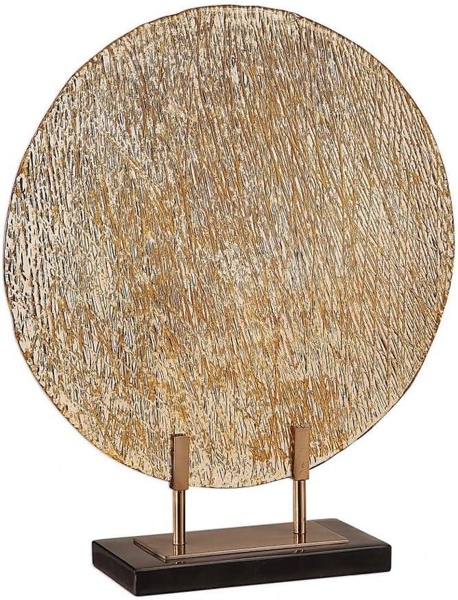 Layan 21" Gold Rippled Art Glass Charger with Bronze Stand