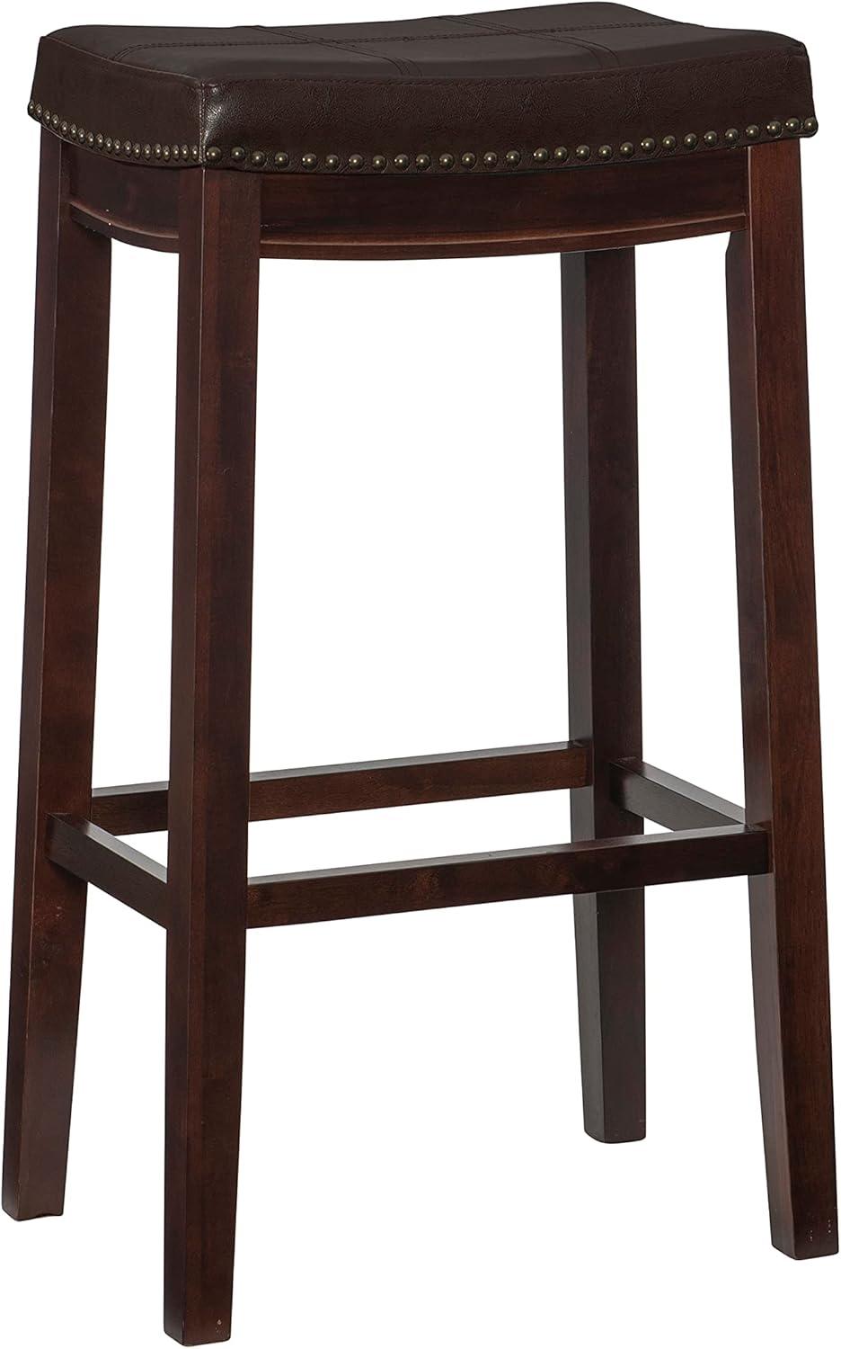 Elegant Backless Saddle-Style Bar Stool in Dark Brown with Brown Faux Leather