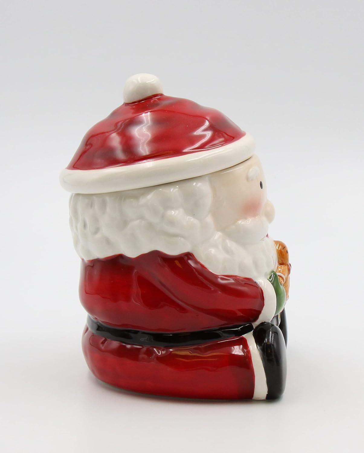 Ceramic Santa Cookie Jar with Gingerbread Man 5in Holiday Gift