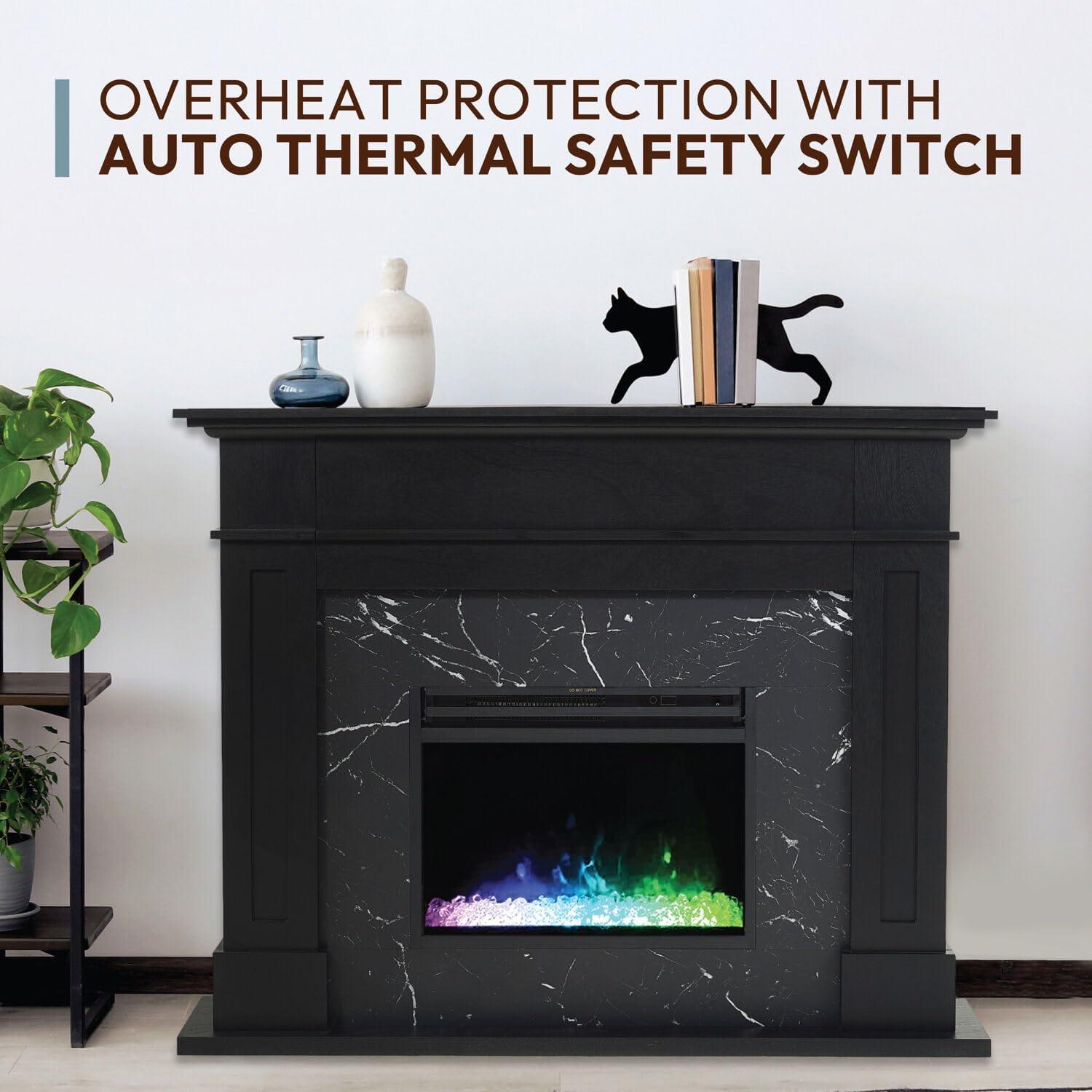 Cambridge Cambridge Sofia 53-in. Electric Fireplace Mantel in with Black Marble Inlay and Crystal Rocks