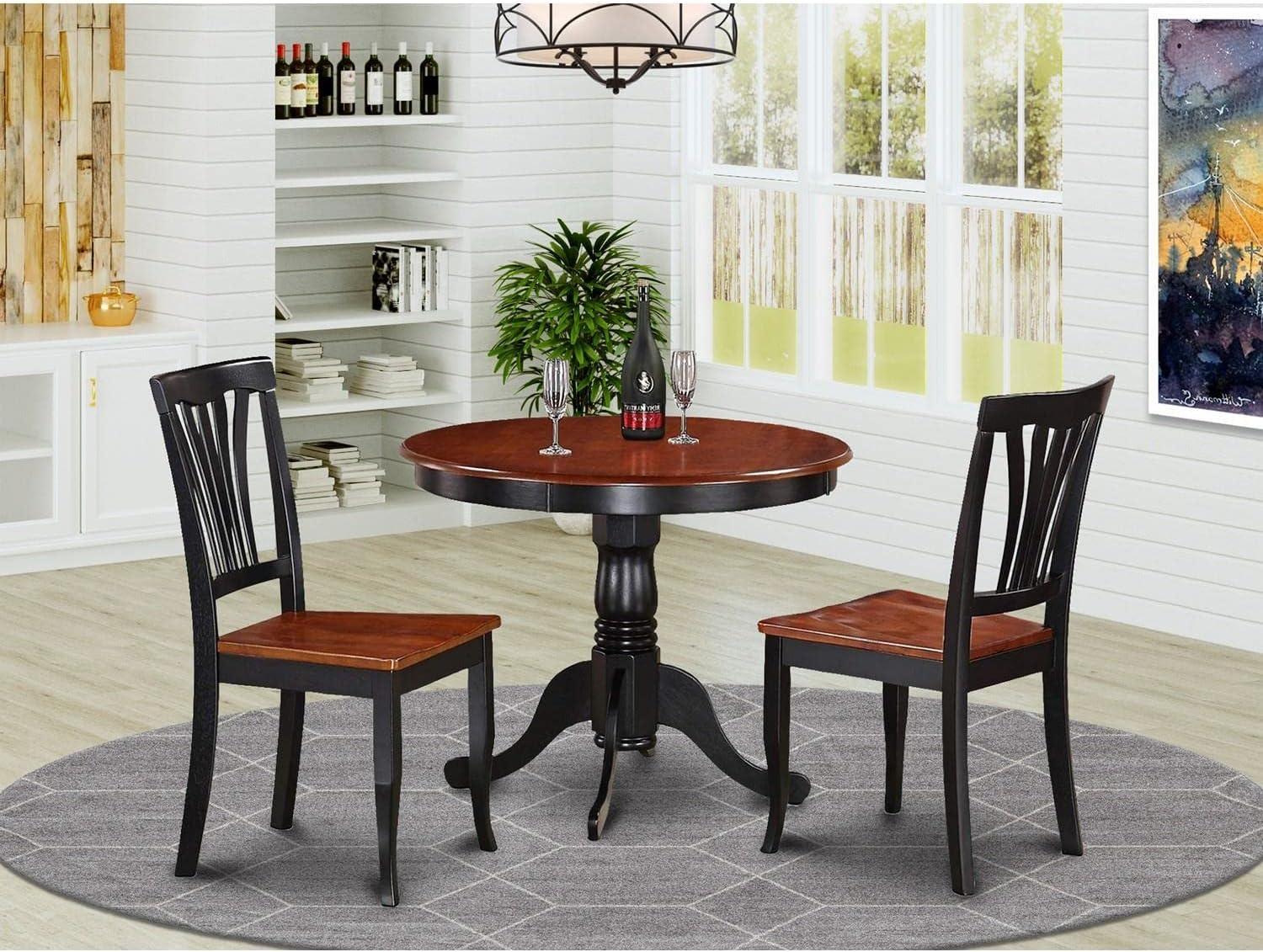 Black and Cherry 3-Piece Round Pedestal Dining Set