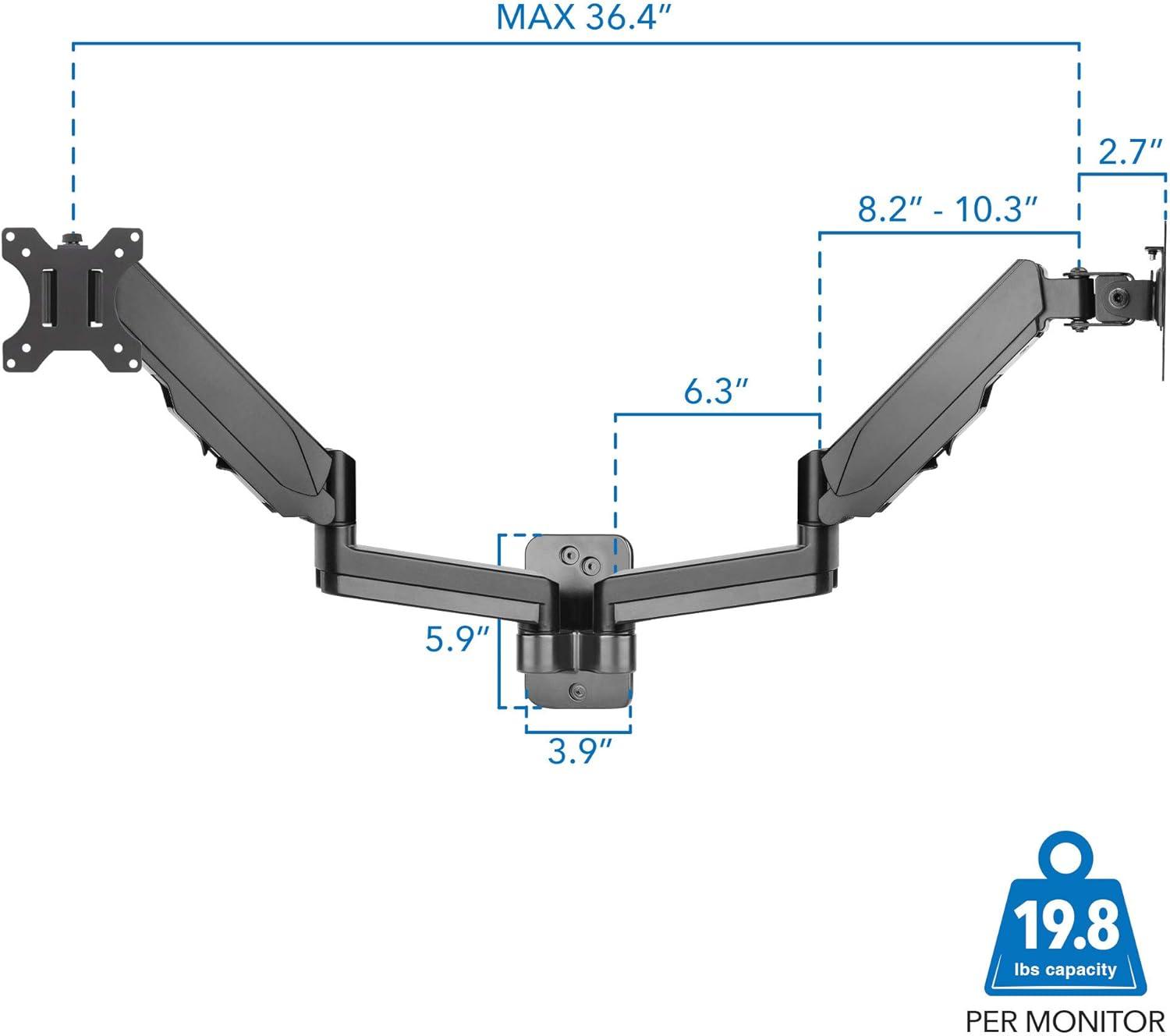 Mount-It! Height Adjustable Dual Monitor Wall Mount | Supports Monitors w/ 75x75mm and 100x100mm VESA Patterns & Screens 17" to 32" | Cable Management