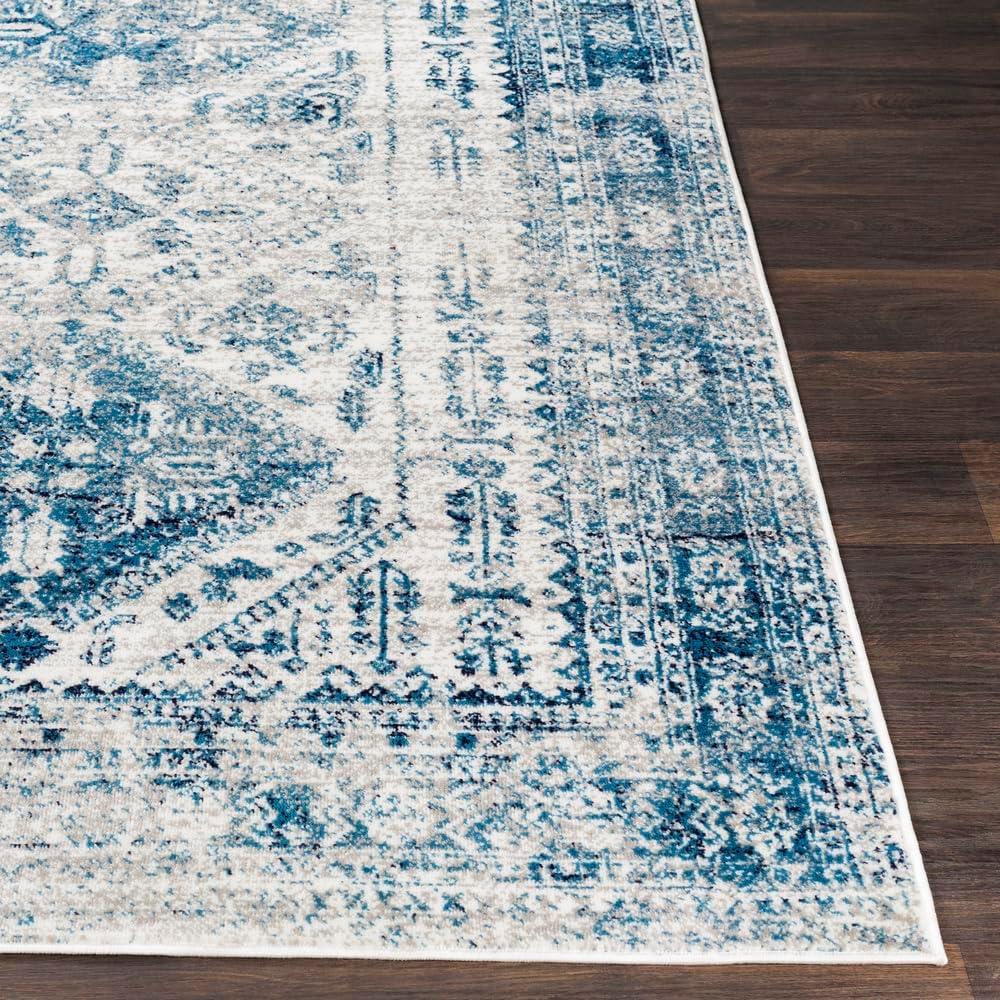 Blue and White Rectangular Synthetic 8' x 10' Area Rug