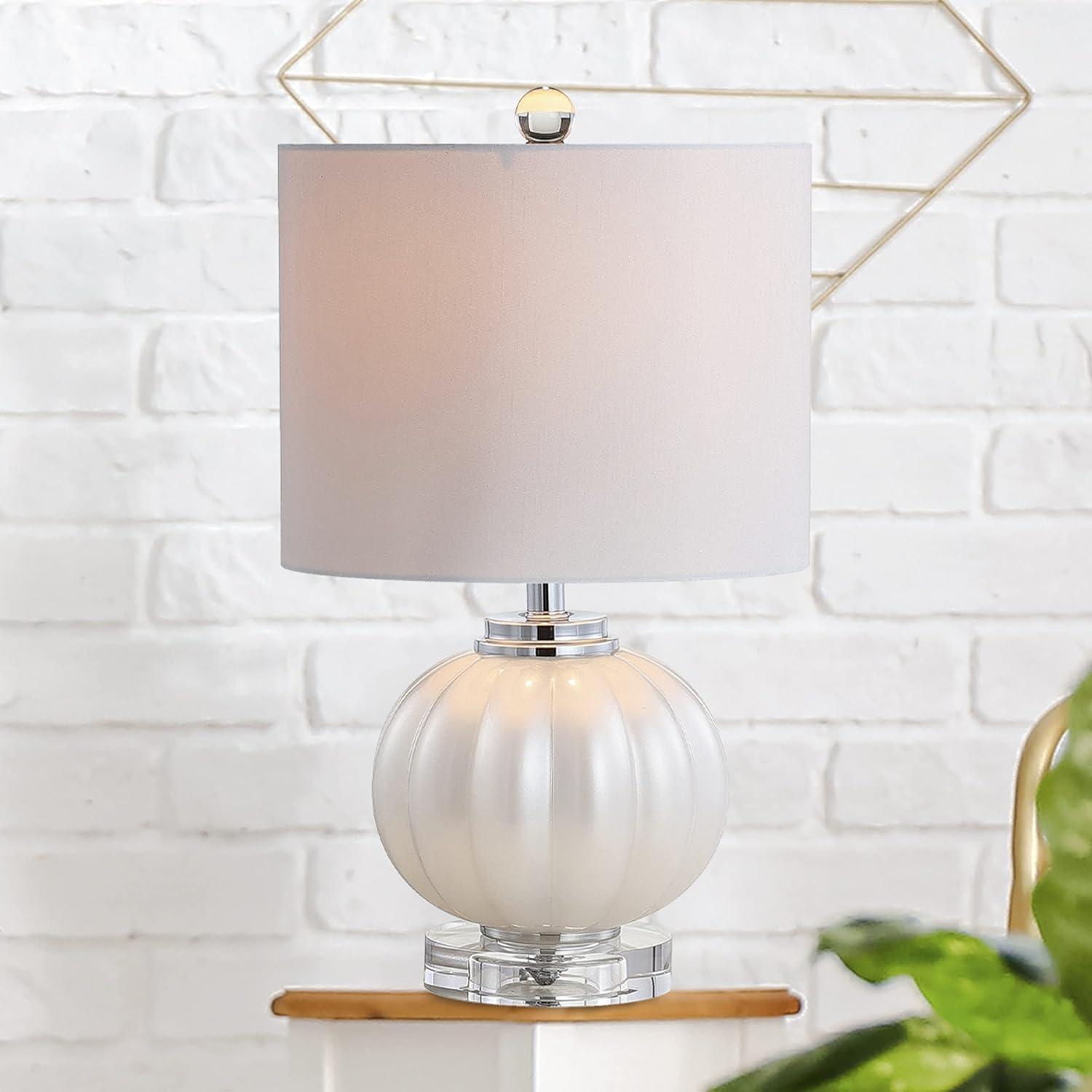 Iridescent Ivory 17.5" Glass Table Lamp with White Silk Shade