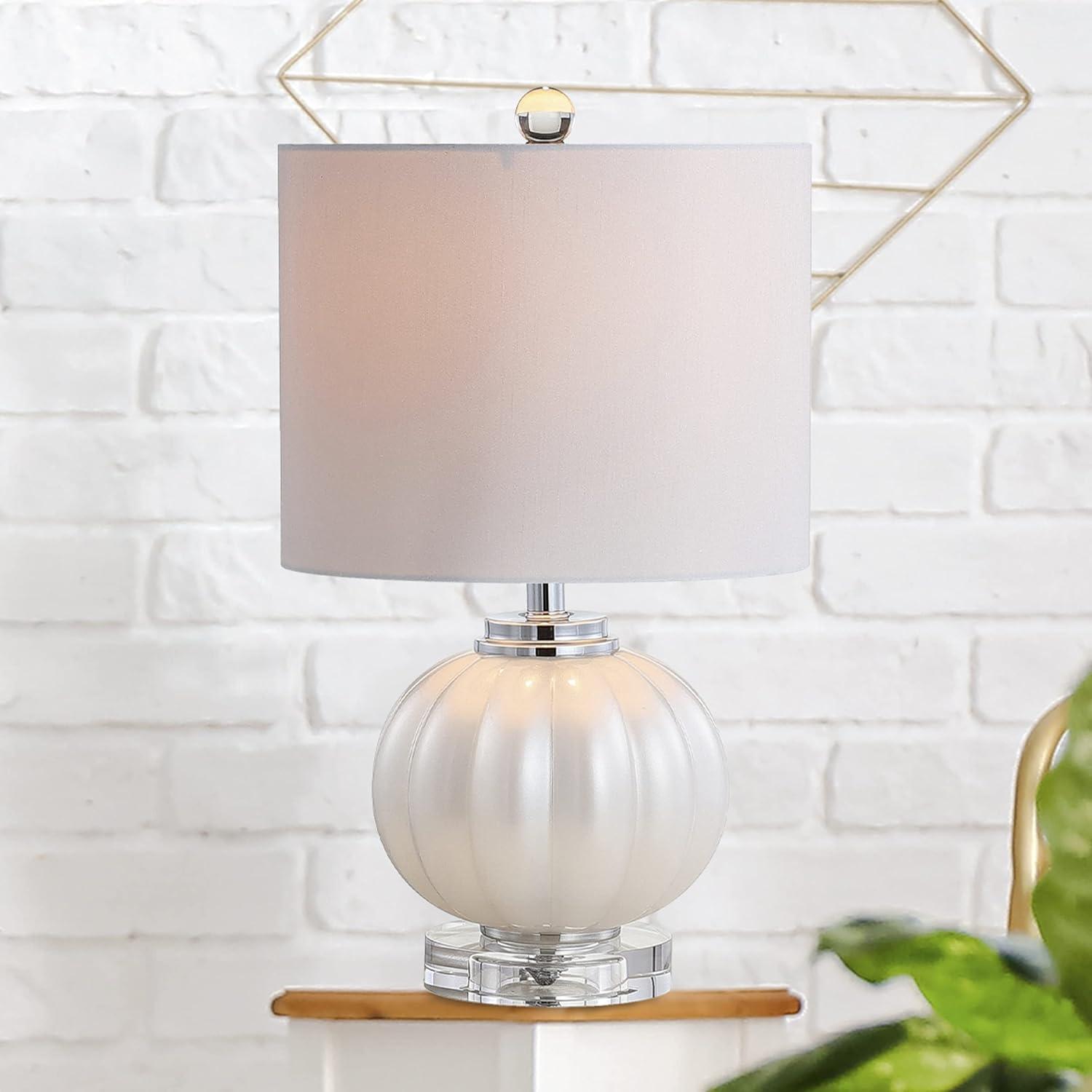 JONATHAN Y JYL2076A Pearl 17.5" Glass/Crystal LED Table Lamp, Glam, Contemporary, Transitional for living room, dinning room, bedroom, office Bulb Included, White/Chrome