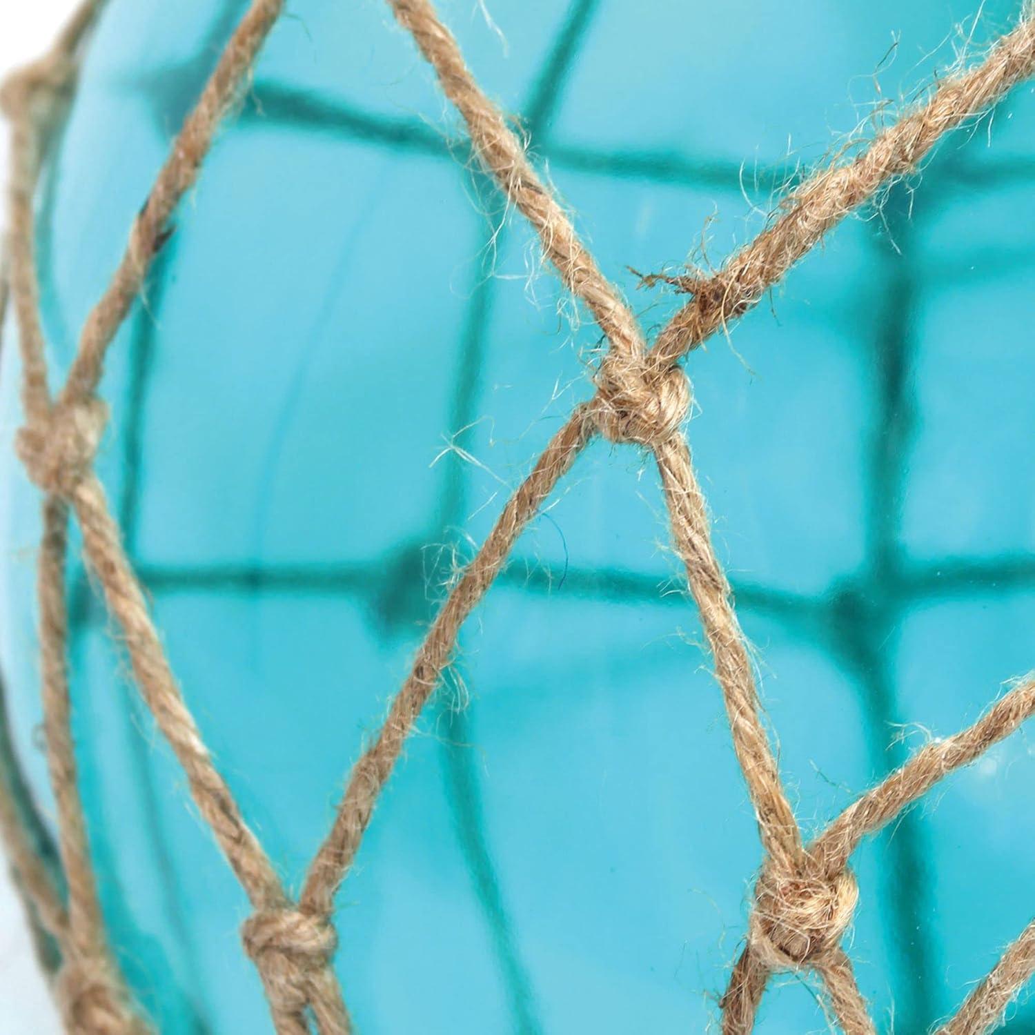 Aqua Sea Glass Globe Pendant with Brushed Nickel & Natural Rope Accent