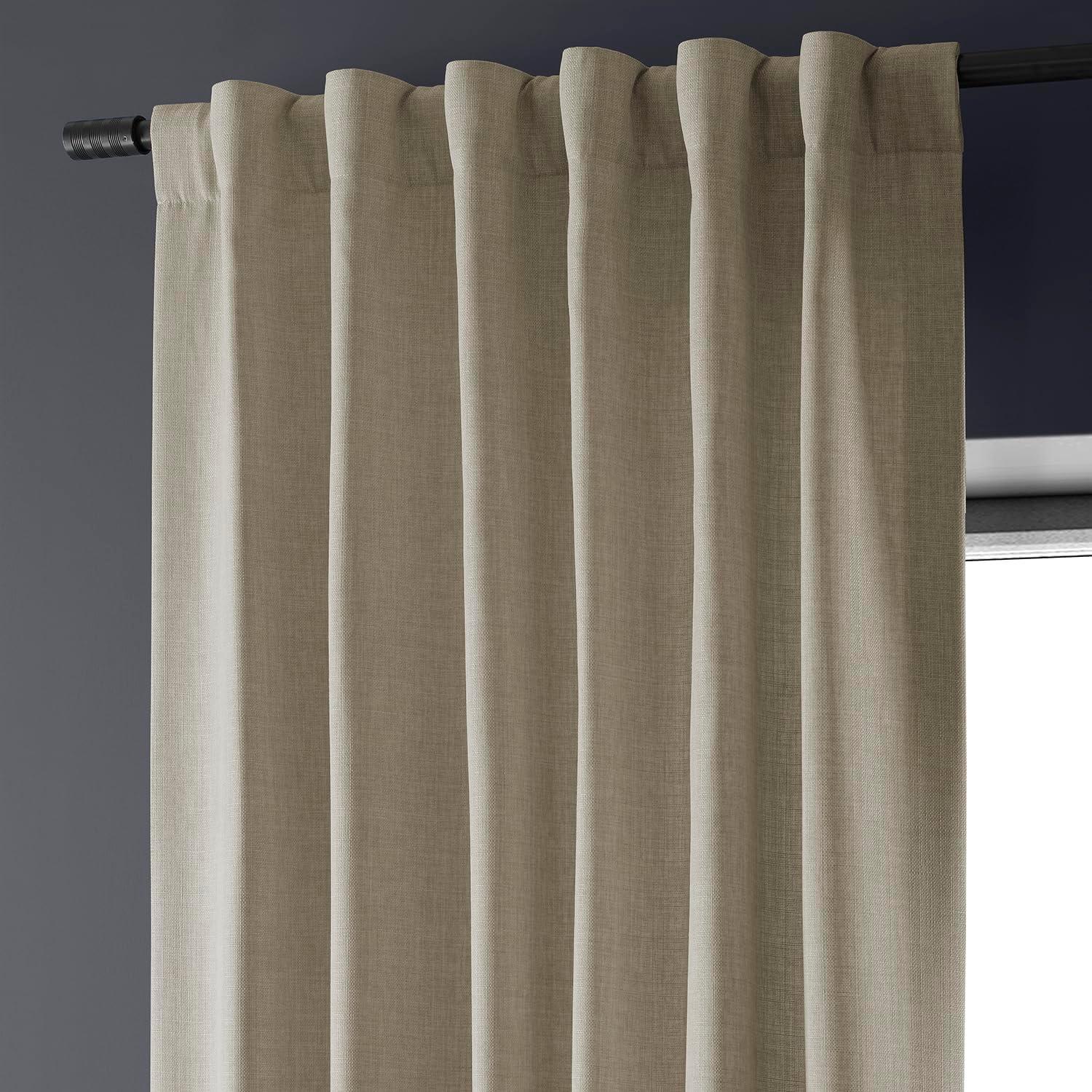 Sepia Beige Room-Darkening Faux Linen Curtains 96"