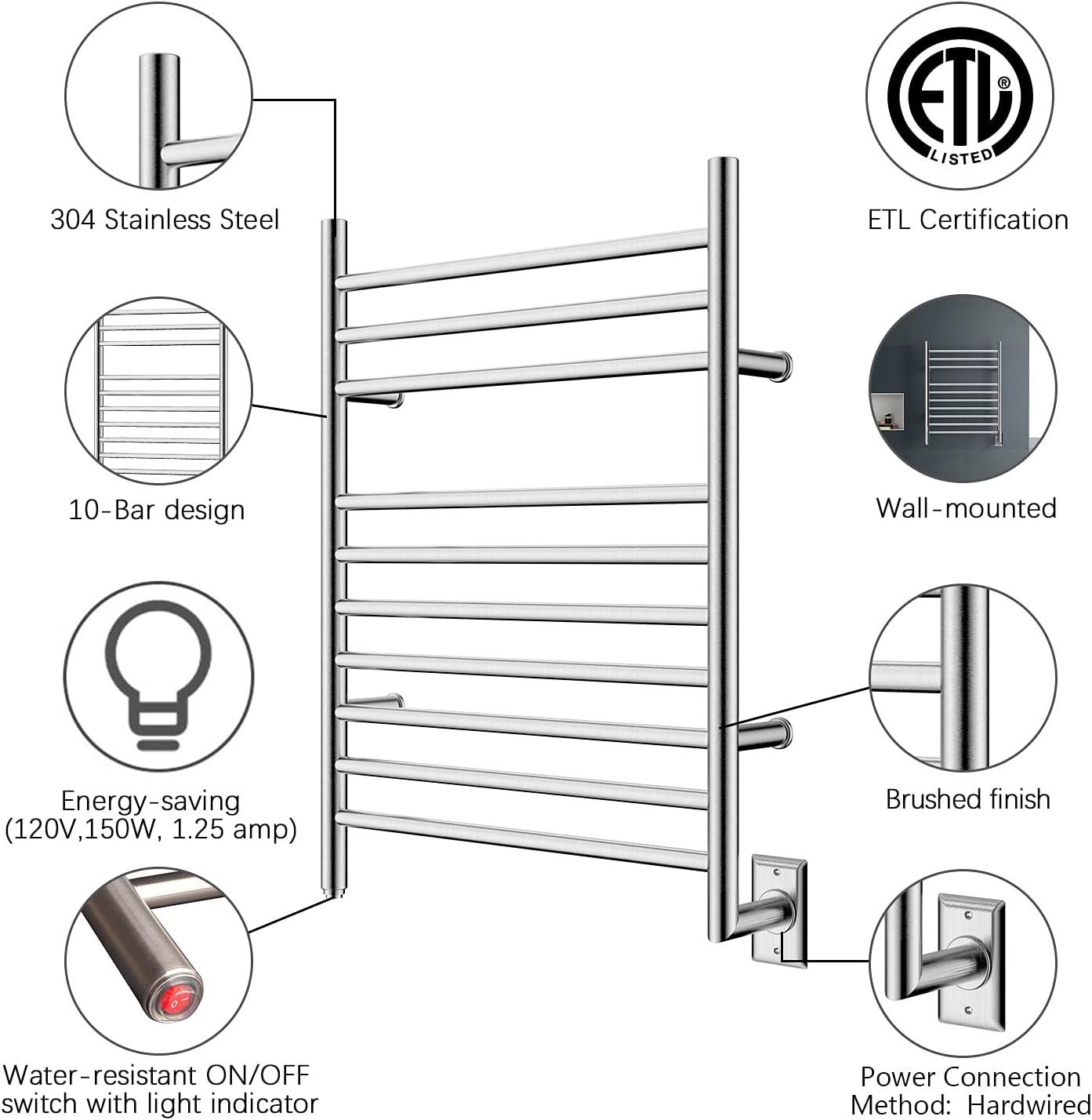 HEATGENE Towel Warmer, Heated Towel Warmer Rack, Wall-Mounted Hardwired/Plug-in Electric Towel Warmers for Bathroom, Hot Towel Rails - Matte Black