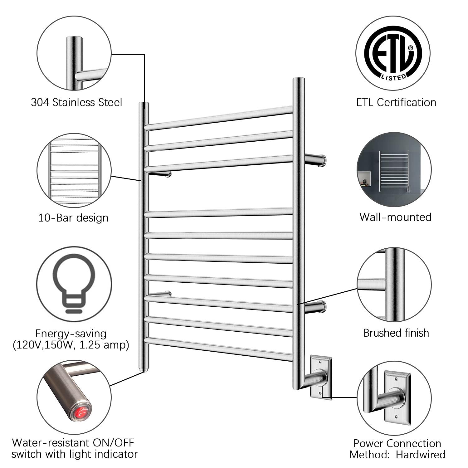 HEATGENE Towel Warmer, Heated Towel Warmer Rack, Wall-Mounted Hardwired/Plug-in Electric Towel Warmers for Bathroom, Hot Towel Rails - Matte Black