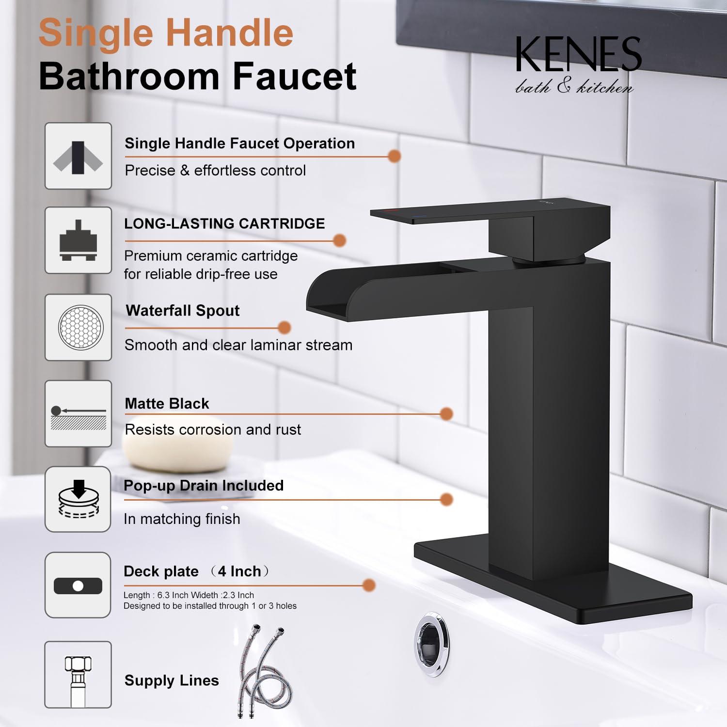 Matte Black Stainless Steel Tall Waterfall Bathroom Faucet