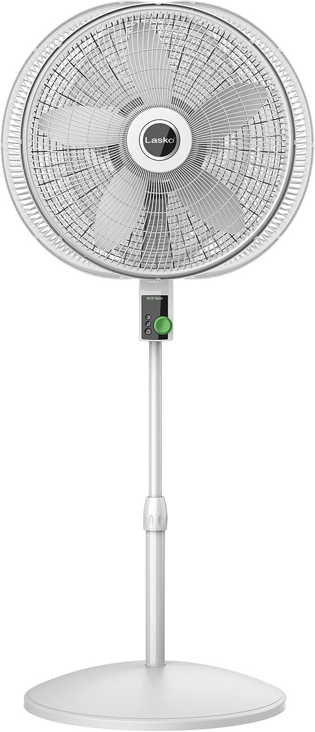 EcoQuiet White Adjustable Height Oscillating Floor Fan with Remote