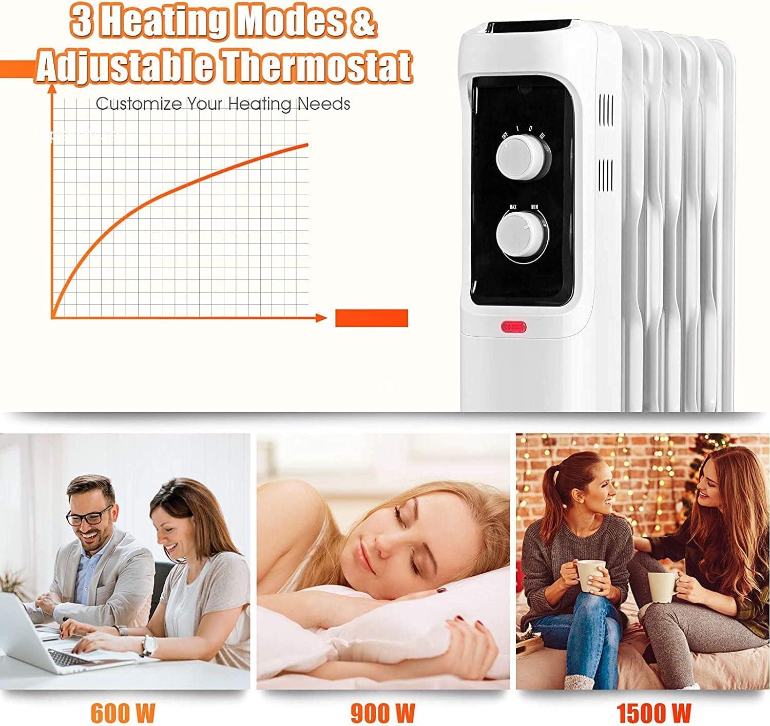 Costway 1500W Oil Filled Heater Portable Radiator Space Heater w/ Adjustable Thermostat White