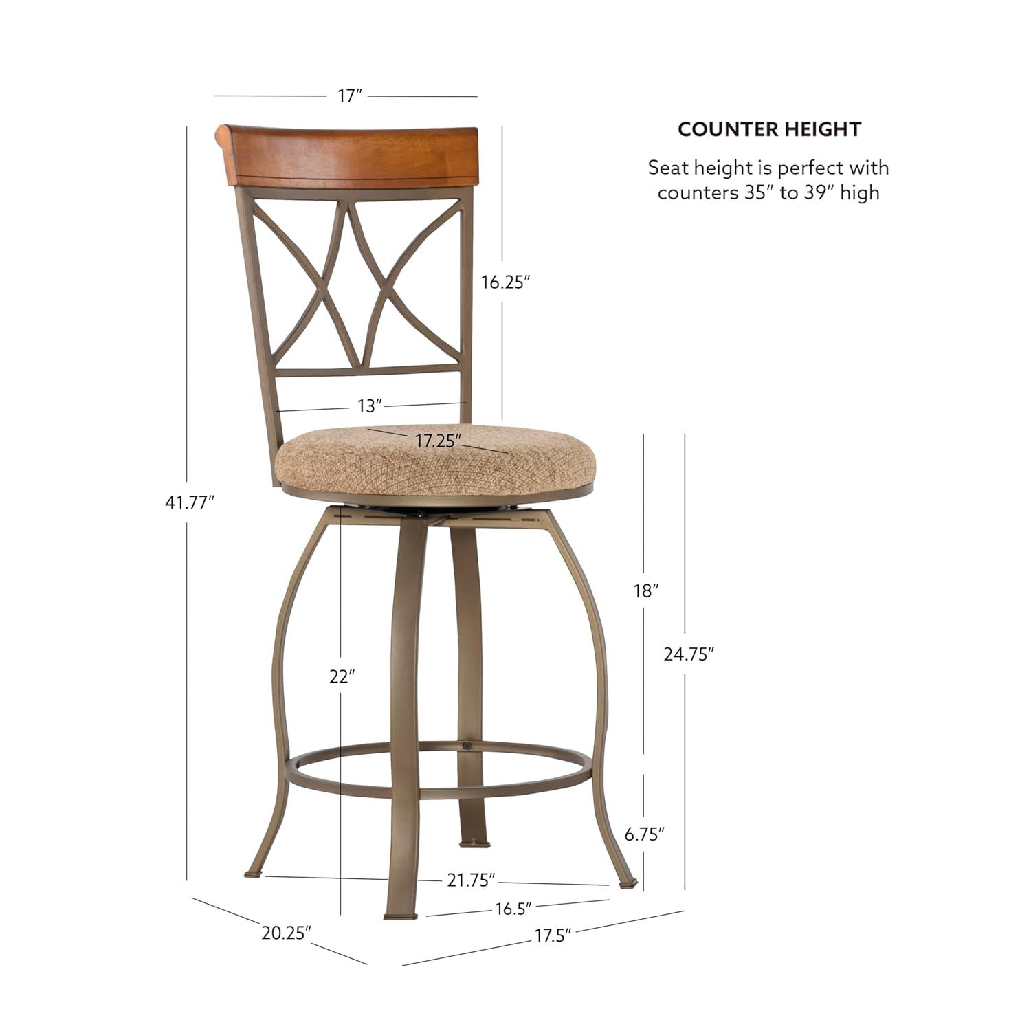 Linon Hamilton Metal Swivel Counter Stool Padded Beige Seat in Matte Pewter