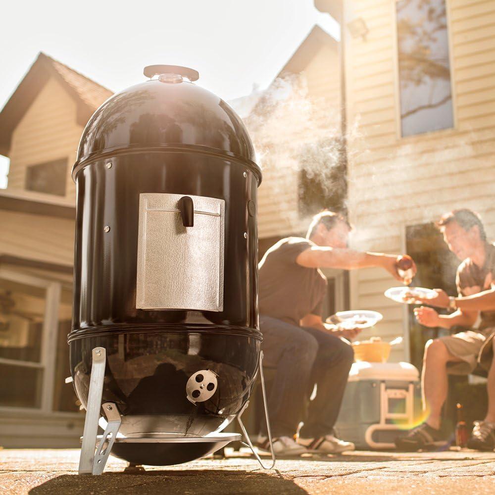 Black Porcelain Charcoal Smoker with Steel Grates and Thermometer