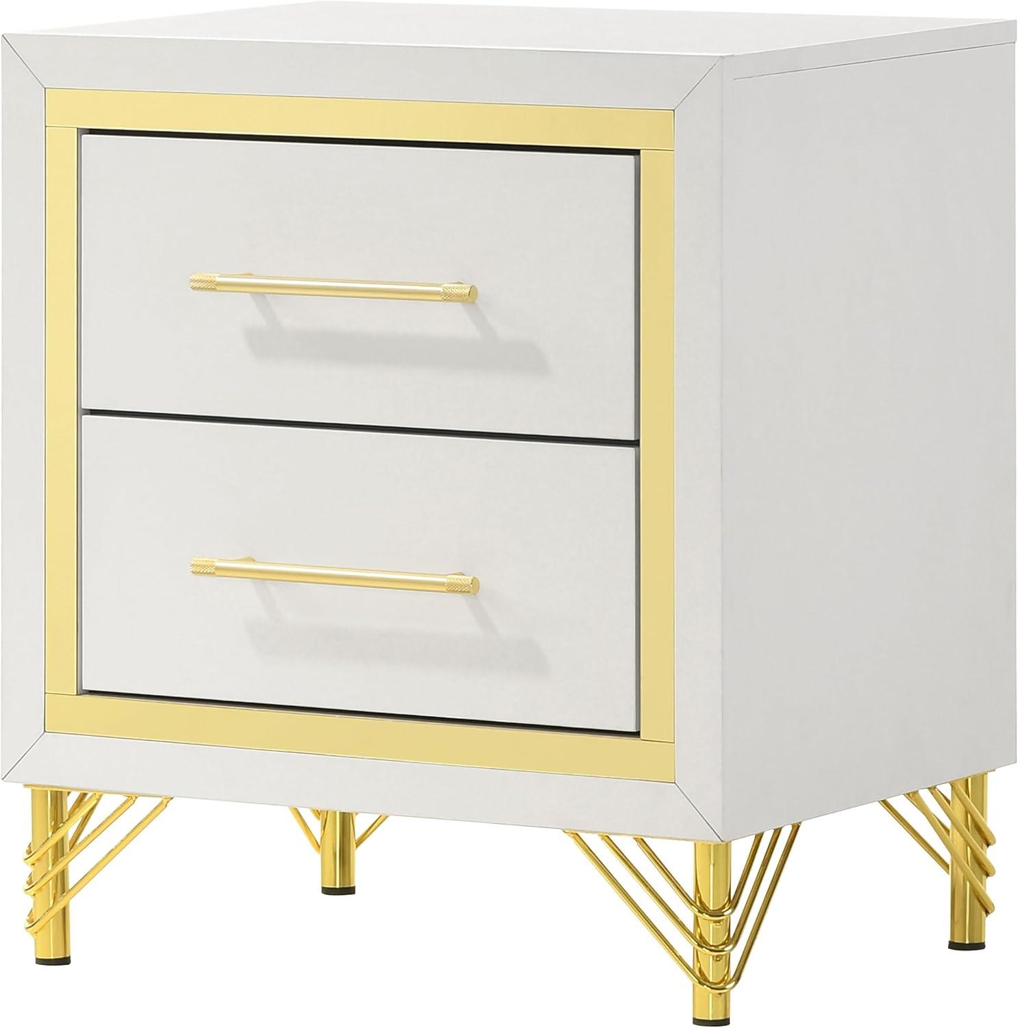 Coaster Lucia Modern 2-drawer Wood Nightstand Bedside Table White and Gold