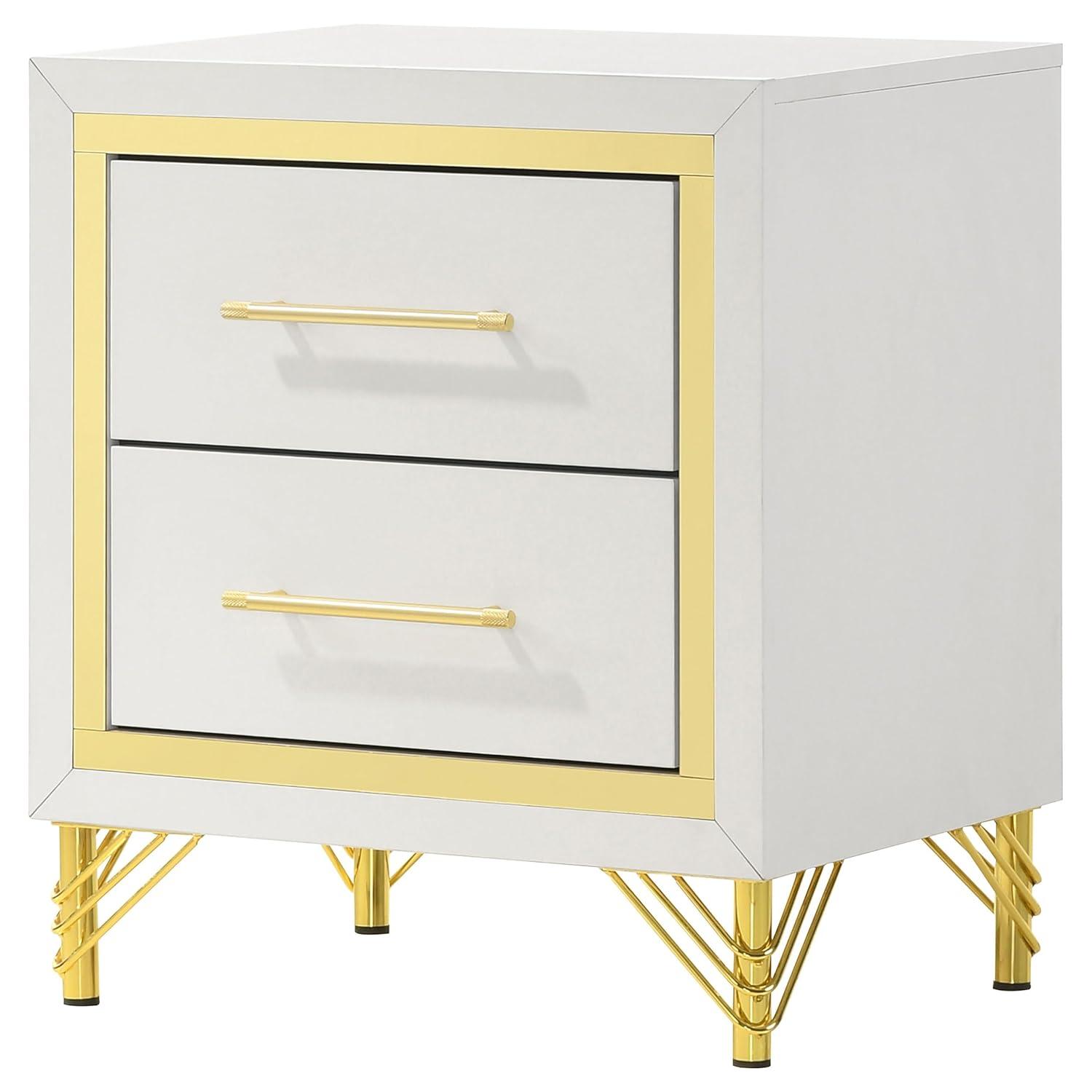 Coaster Lucia Modern 2-drawer Wood Nightstand Bedside Table White and Gold