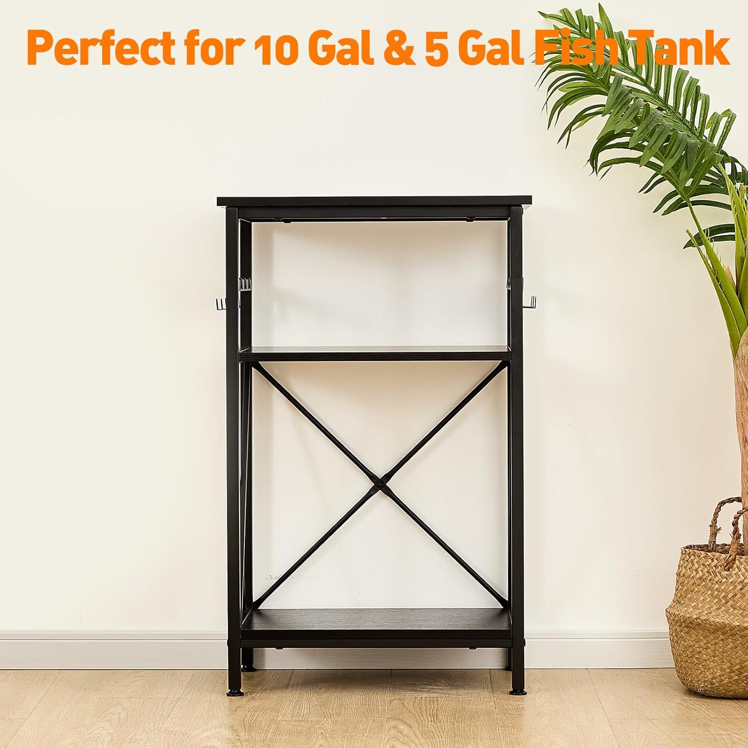 Black Metal 3-Tier Fish Tank Stand with Storage Shelf