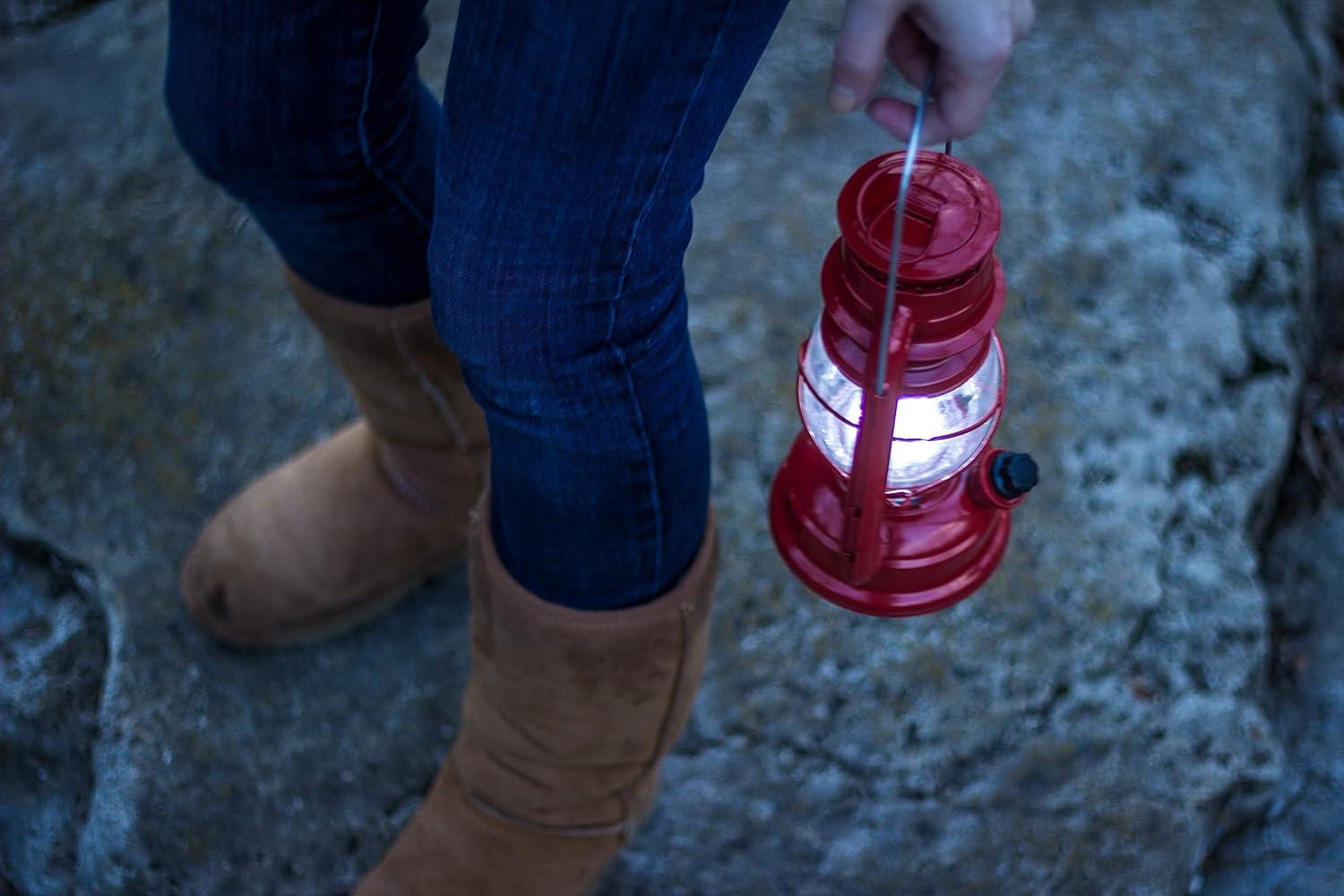 Classic Red 9" LED Oil Lantern Design with Dimmer Switch