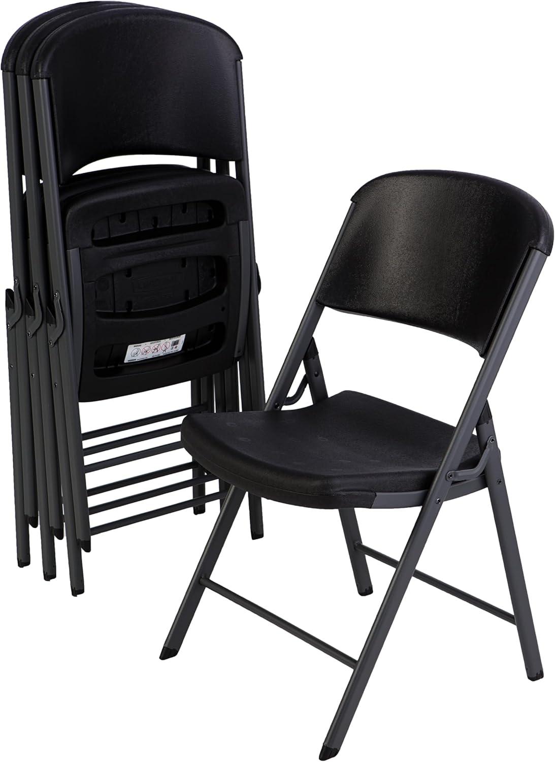 Lifetime Folding Chair, Indoor/Outdoor Commercial, Adult, Black, 4 Pack (80187)