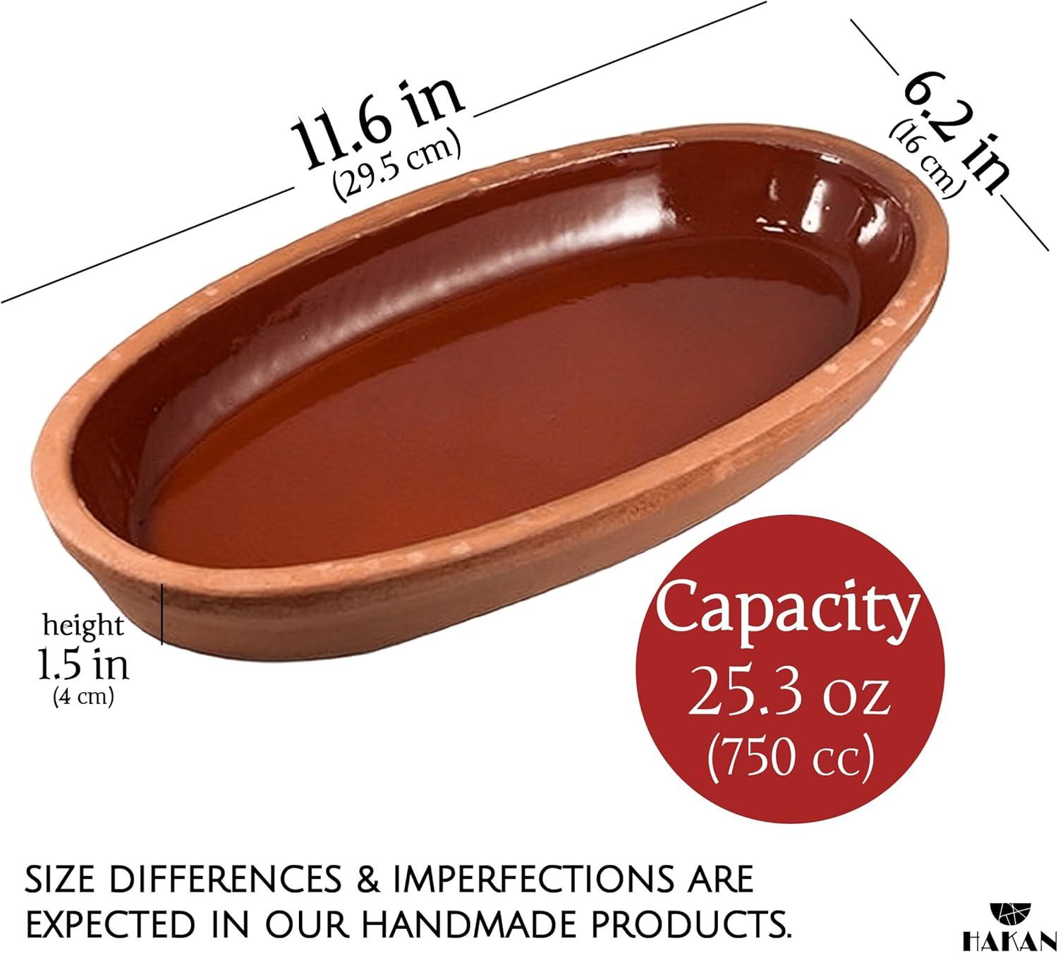Cooking Clay Pan Set of 2, Terracota Portuguese Roaster, Large, 11.3 in