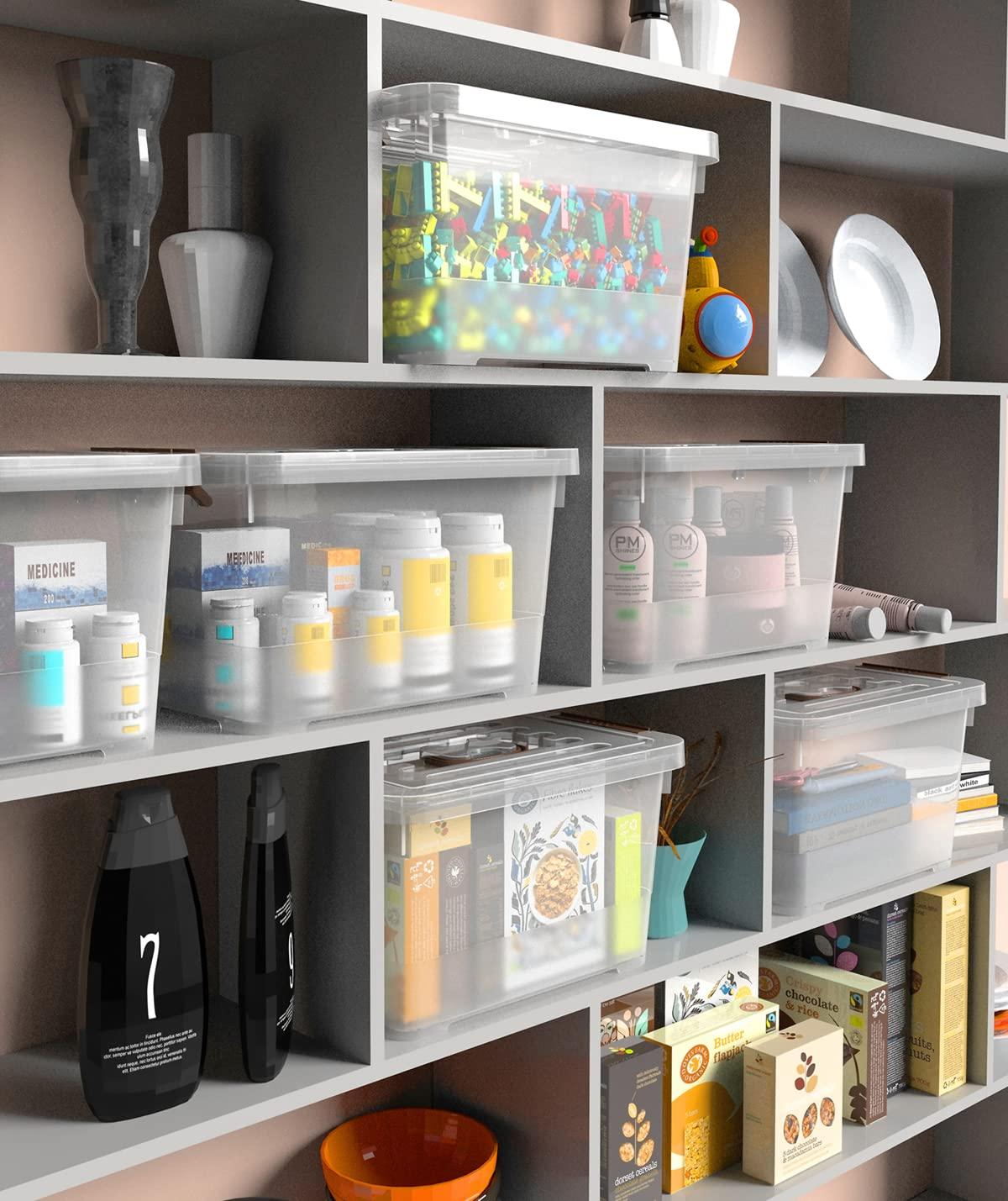 Clear Stackable Plastic Storage Boxes with Lids, 6-Pack, 5 Liters