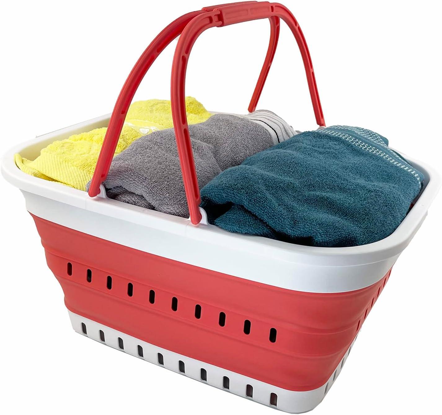 SAMMART 26L (6.8 Gallons) Collapsible Plastic Laundry Basket with Handle-Foldable Pop Up Storage Basket with handle