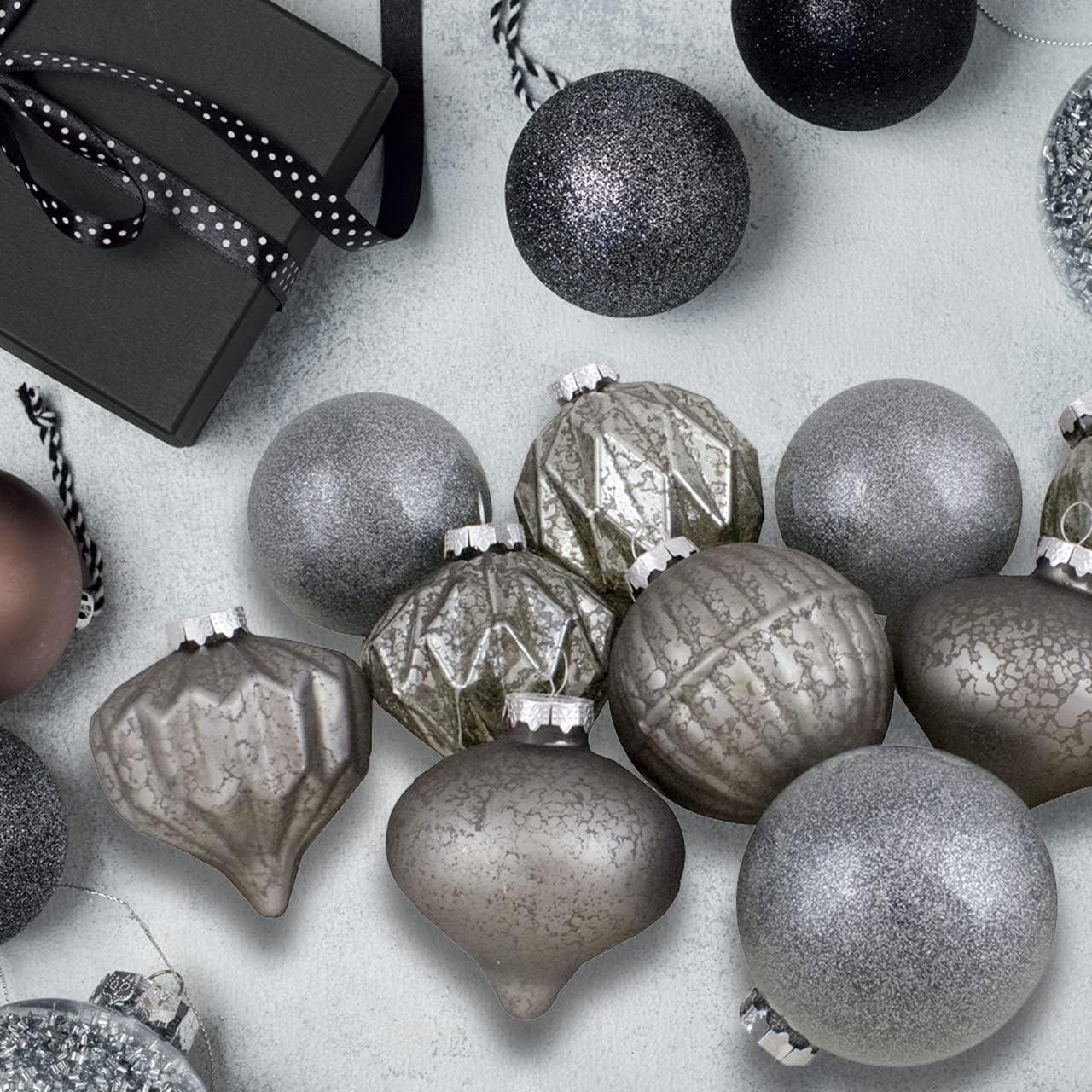 Neutral Tone Finial and Glass Ball Christmas Ornaments