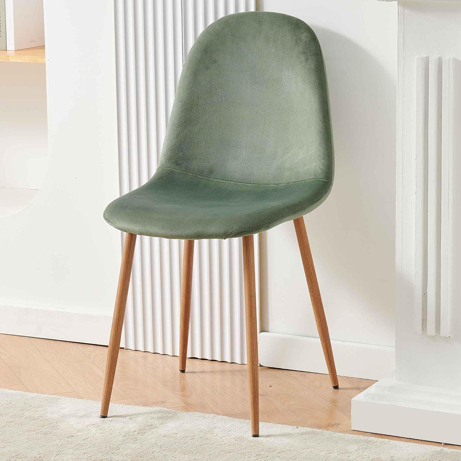 NORDICANA Modern Dining Chairs Set of 4, Green Velvet Kitchen Chairs, Upholstered Side Chairs with Faux Wood-Grain Metal Legs