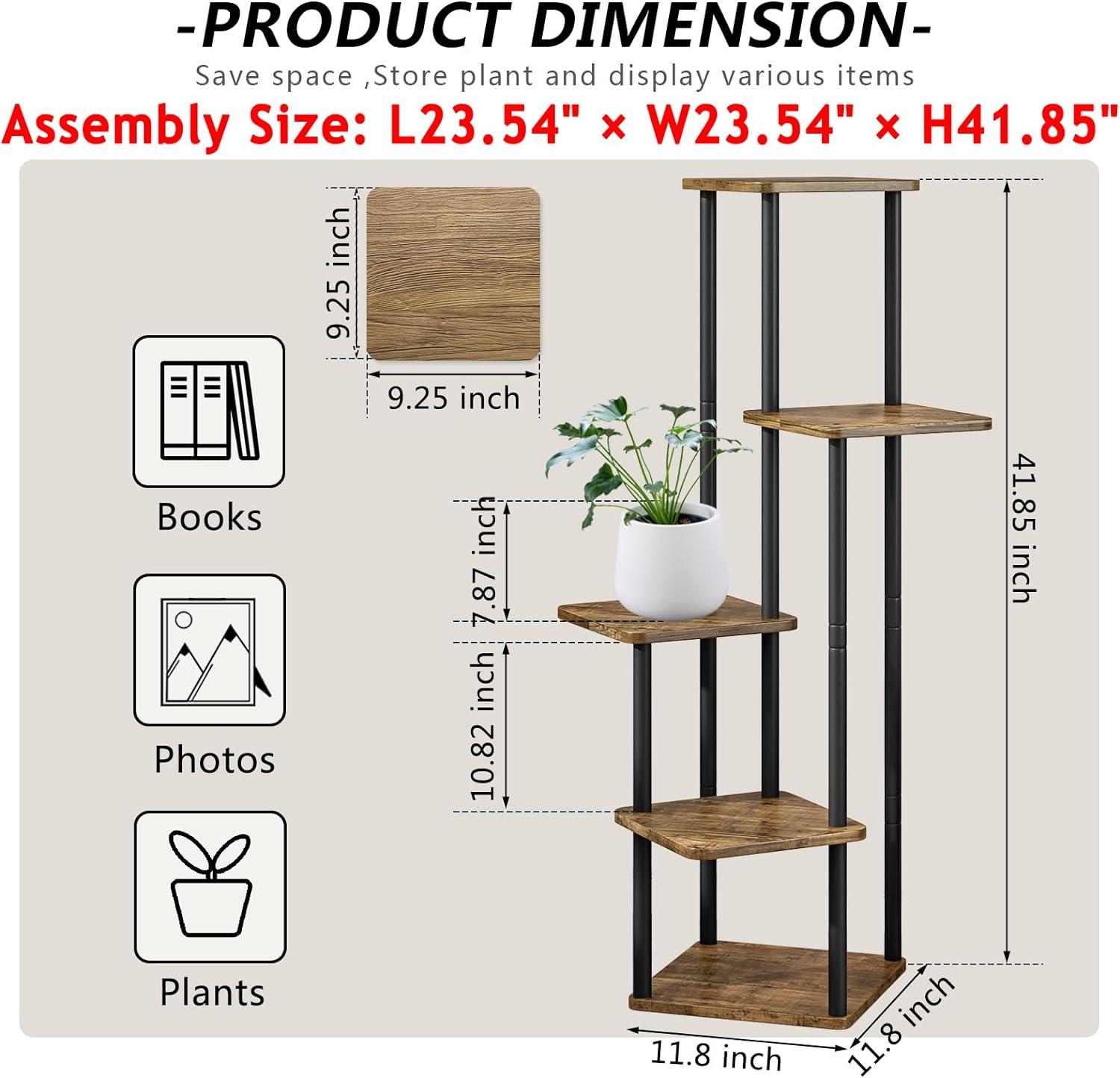 Black 5-Tier Metal and MDF Indoor Plant Stand