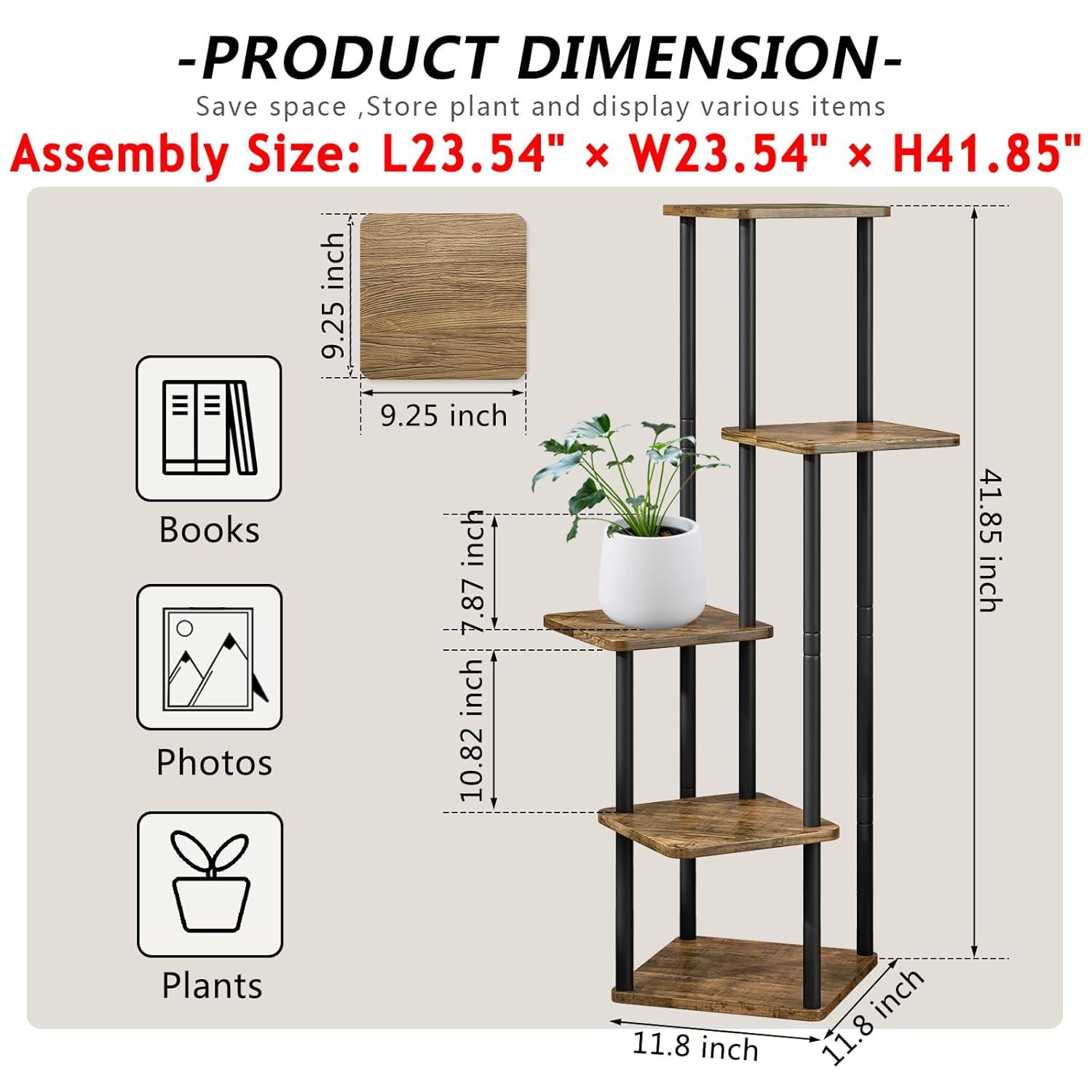 AZERPIAN Plant Stand 5 Tier Indoor Metal Flower Shelf for Multiple Plants Corner Tall Flower Holders for Patio Garden Living Room Balcony Bedroom, Black (5 Tier-Black)