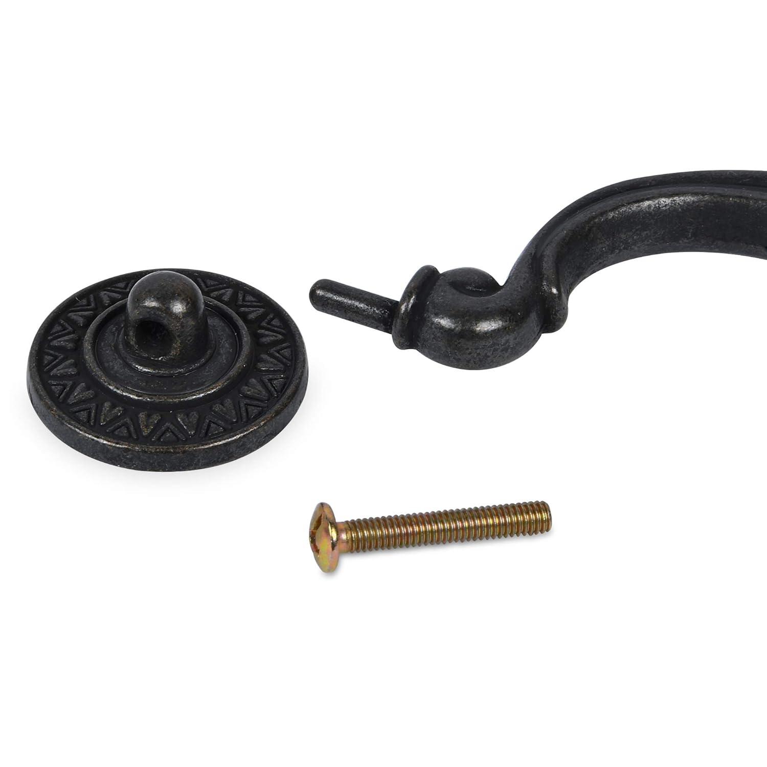 Supkiir 6 Pack Drawer Pulls Handles, 5.5" Hole Center Vintage Antique Black Kitchen Cabinet Knobs Drop Bail Pulls Handles 6.7" Total Length