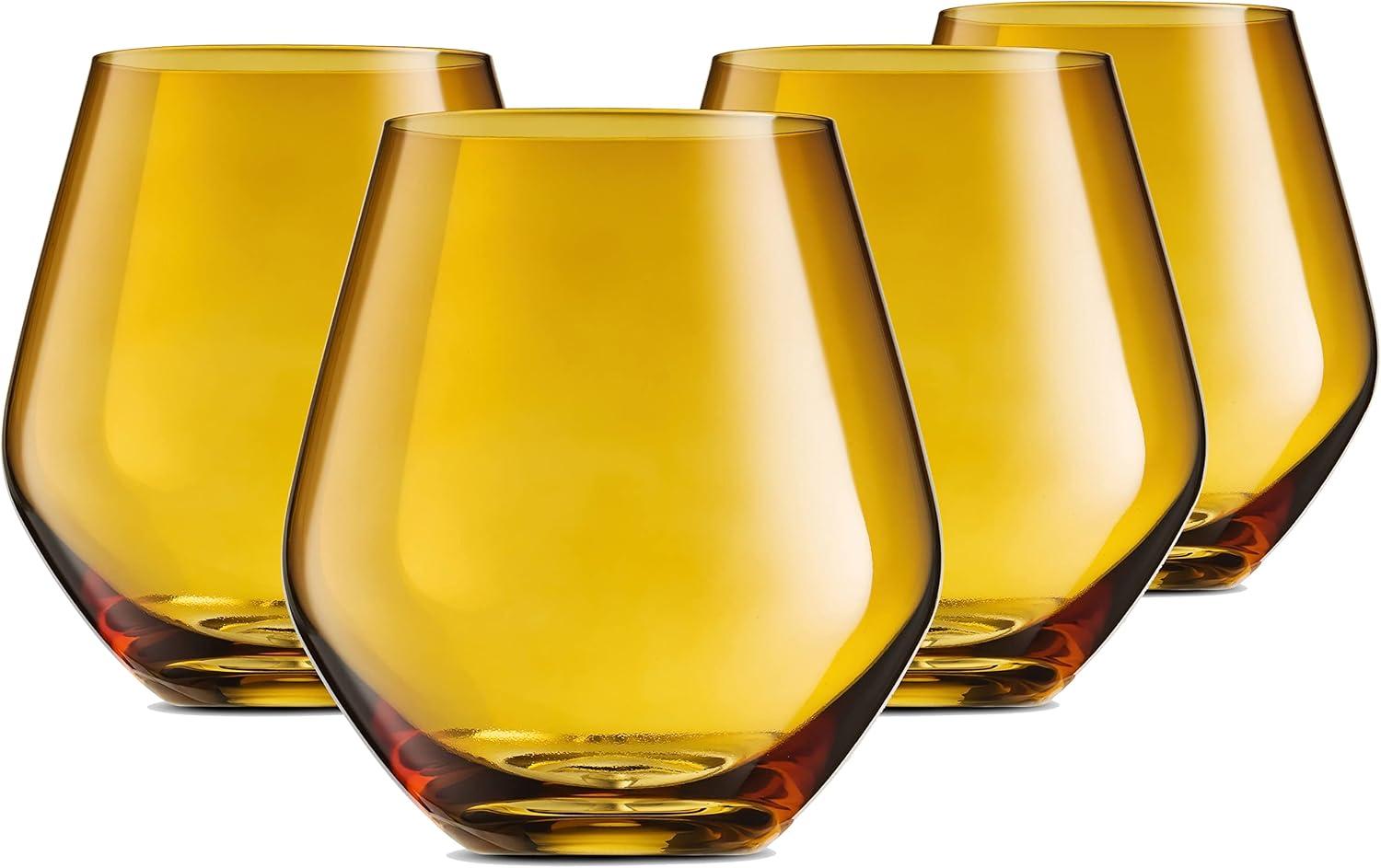 Amber 17oz European Crystal Stemless Wine Glasses, Set of 4