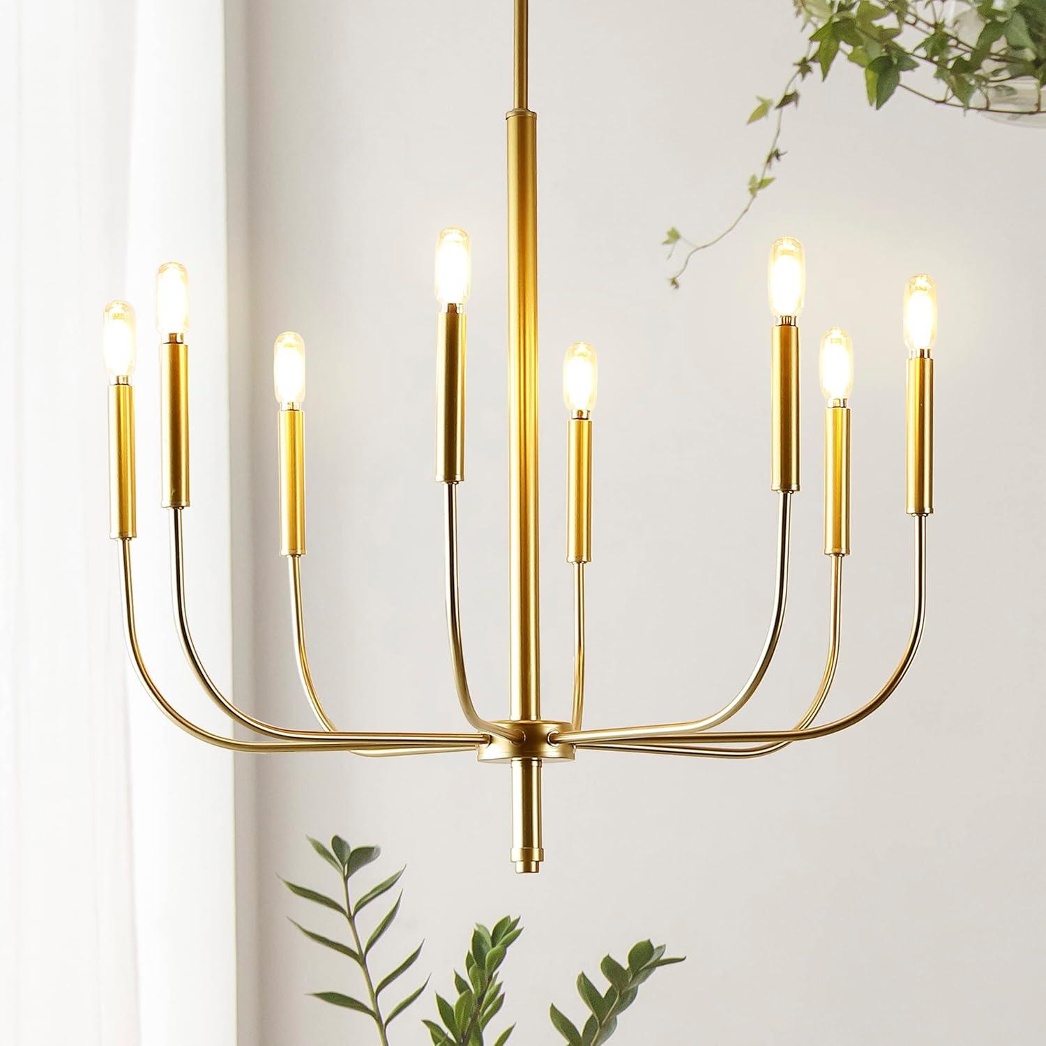 Amoros 27.25" 8-Light Modern Mid-Century Iron LED Chandelier, Gold Painting