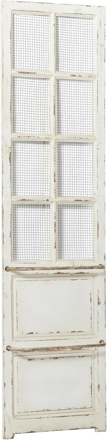 DecMode Cream Wood Door Inspired Panel Geometric Wall Decor with Mesh Netting