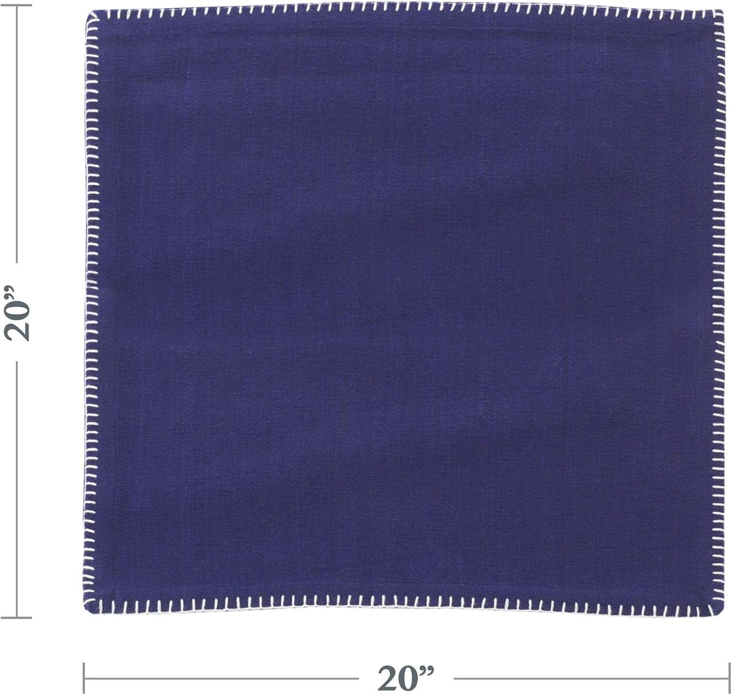 Navy Blue Whip Stitched Cotton Napkins, Set of 4, 20x20 Inch