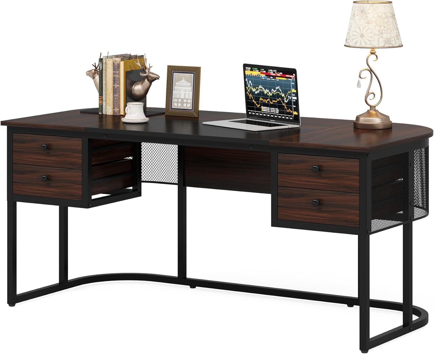 Tribesigns 63-Inch Executive Desk with 4 Drawers, Large Home Office Desk Computer Desk, Business Furniture Desk Workstation for Home Office, Dark Walnut
