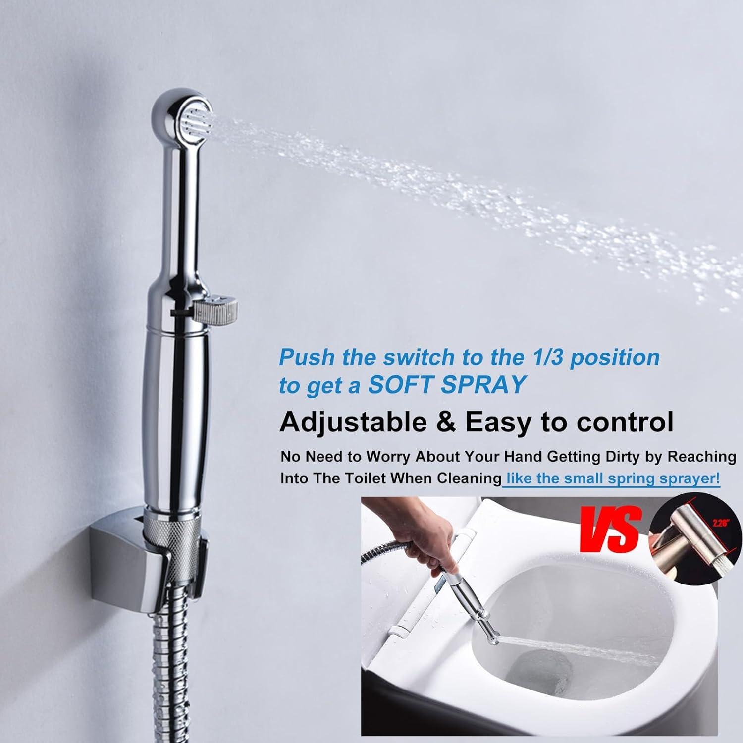 SonTiy Handheld Bidet Sprayer for Toilet, Cloth Diaper Sprayer Set Hand Held Bidet Jet Spray for Toilet with Backflow Preventer, Adjustable Water Pressure Control, Brass 7.2" Hand Bidet Wand, Chrome