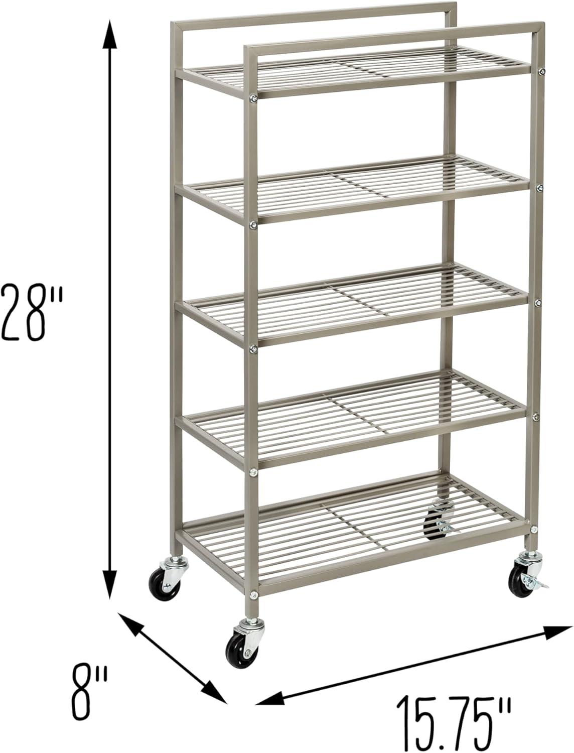 Satin Nickel 5-Tier Steel Rolling Bathroom Storage Cart