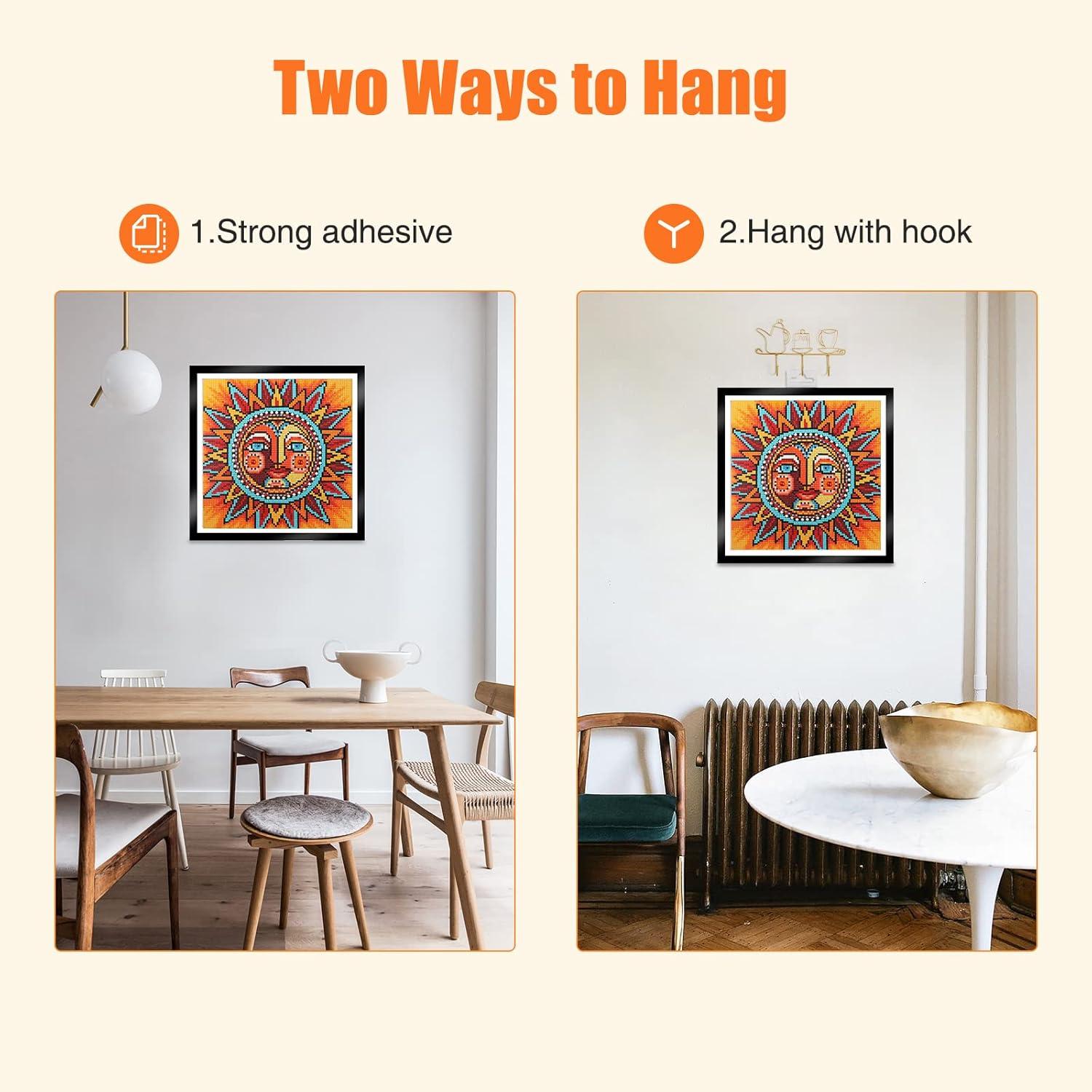 GHHKUD Upgraded 2Pack Diamond Painting Frames, Frames for 30x30cm Diamond Painting Canvas, Magnetic Diamond Art Frame Self-Adhesive, Diamond Painting Frames with Hooks for Wall Window Door (Gold)