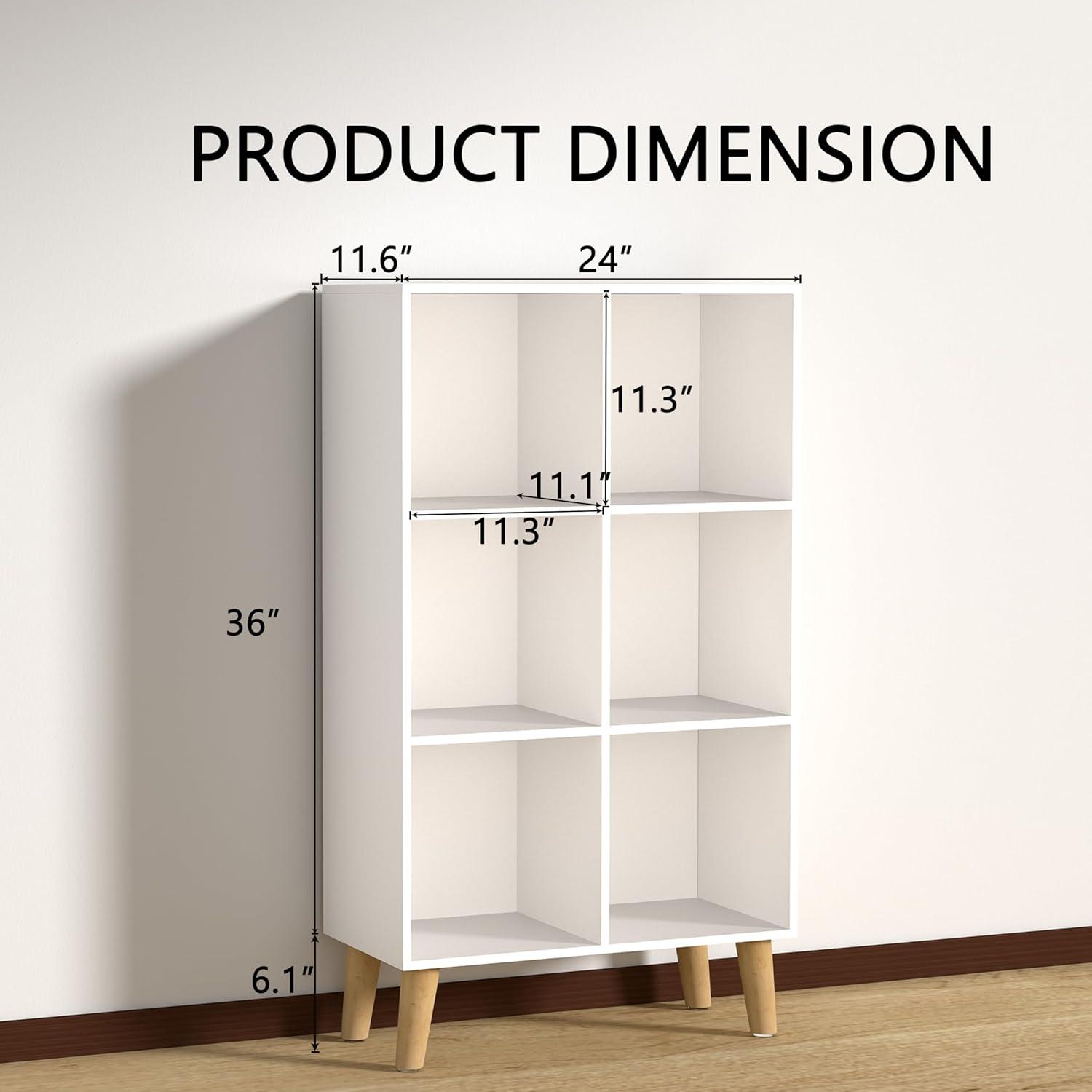 6 Cube Storage Organizer with Legs, 3 Tier Cube Low Bookcase Freestanding Storage Display Organizer for Home Office, Six-Cubes Open Shelf Bookshelf (White, 6 Cube Vertical)