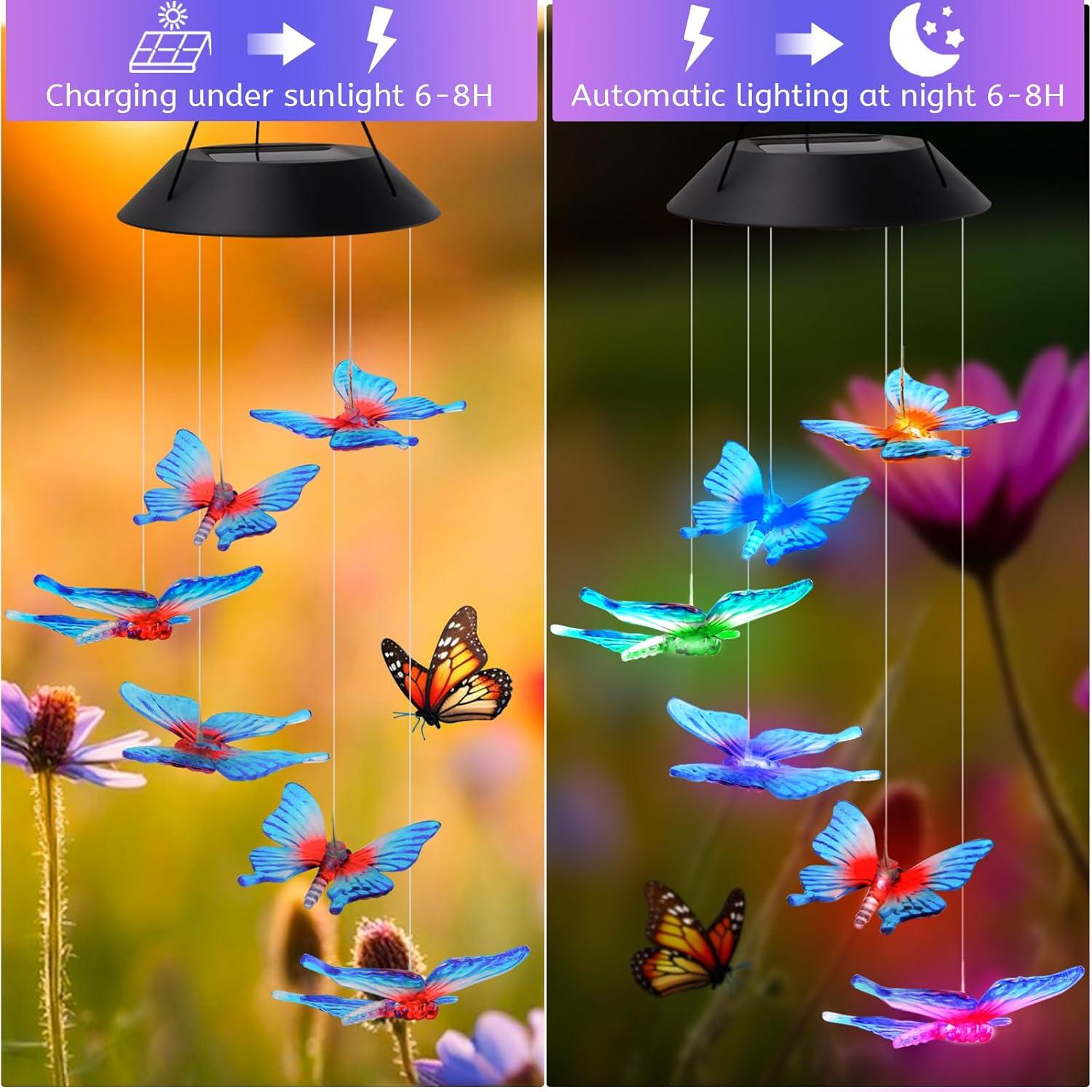 Color-Changing Butterfly Solar LED Wind Chimes