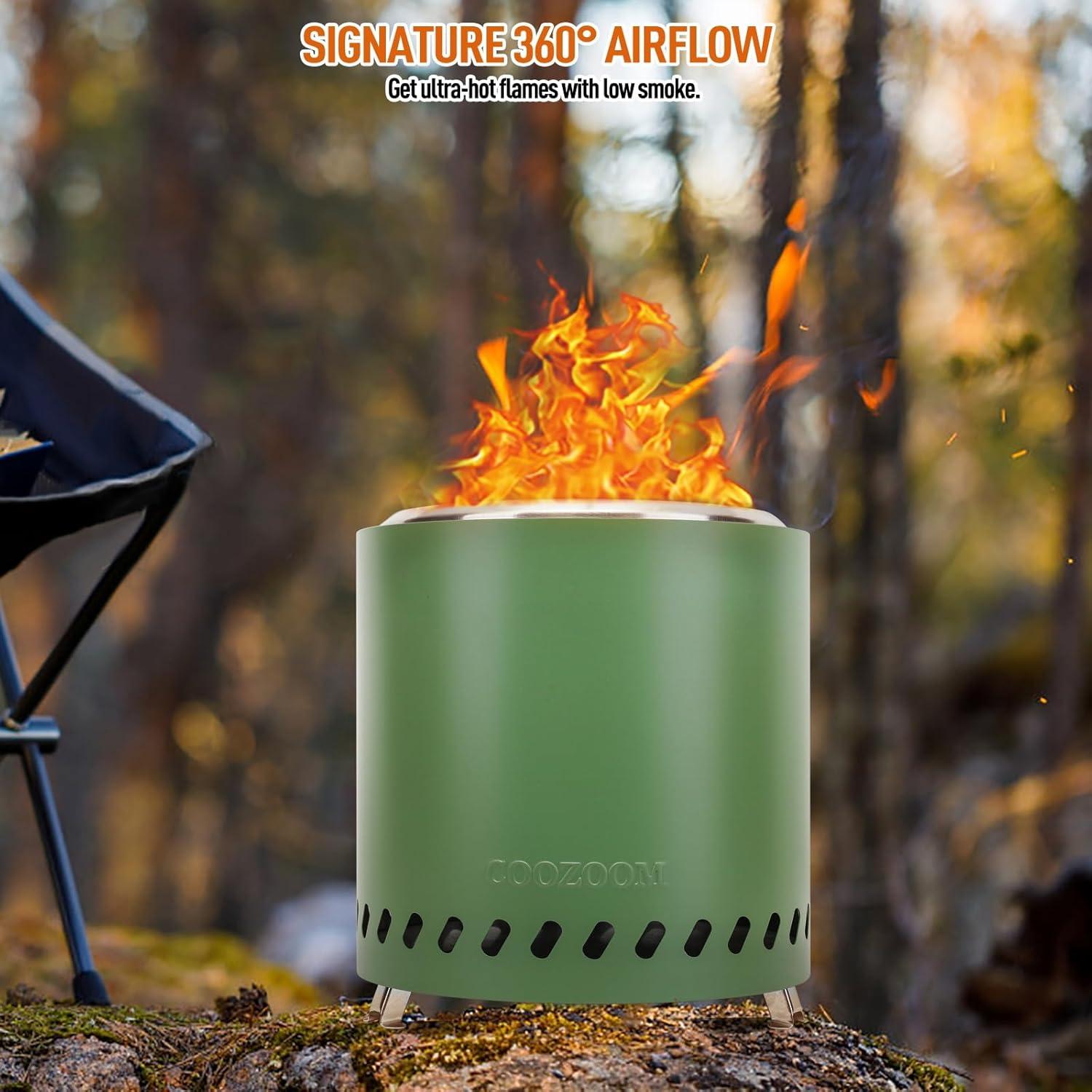 Smokeless Fire Pit 9.6 in. H Outdoor Portable Stainless Steel Tabletop Wood Burning Fire Pit with Storage Bag, Green