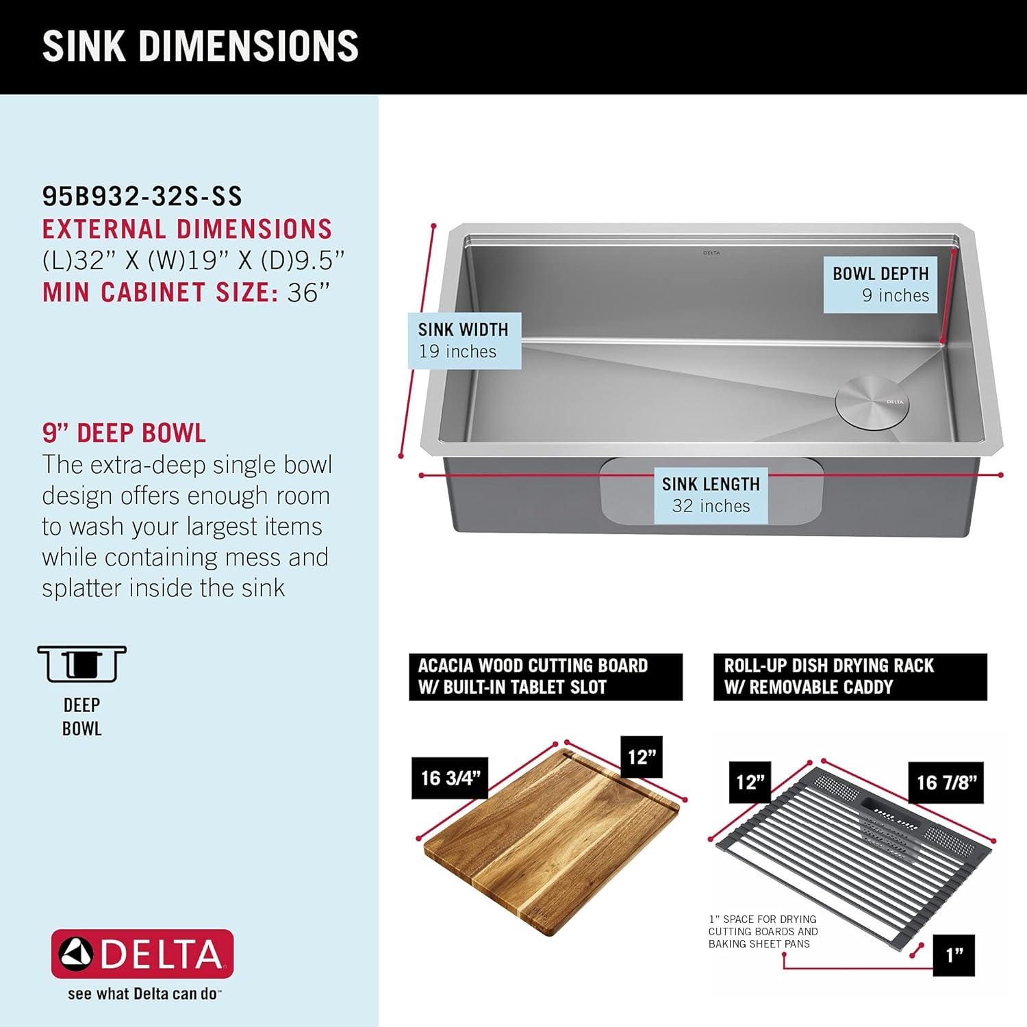 32" Stainless Steel Single Bowl Drop-in Kitchen Sink with Drainboard